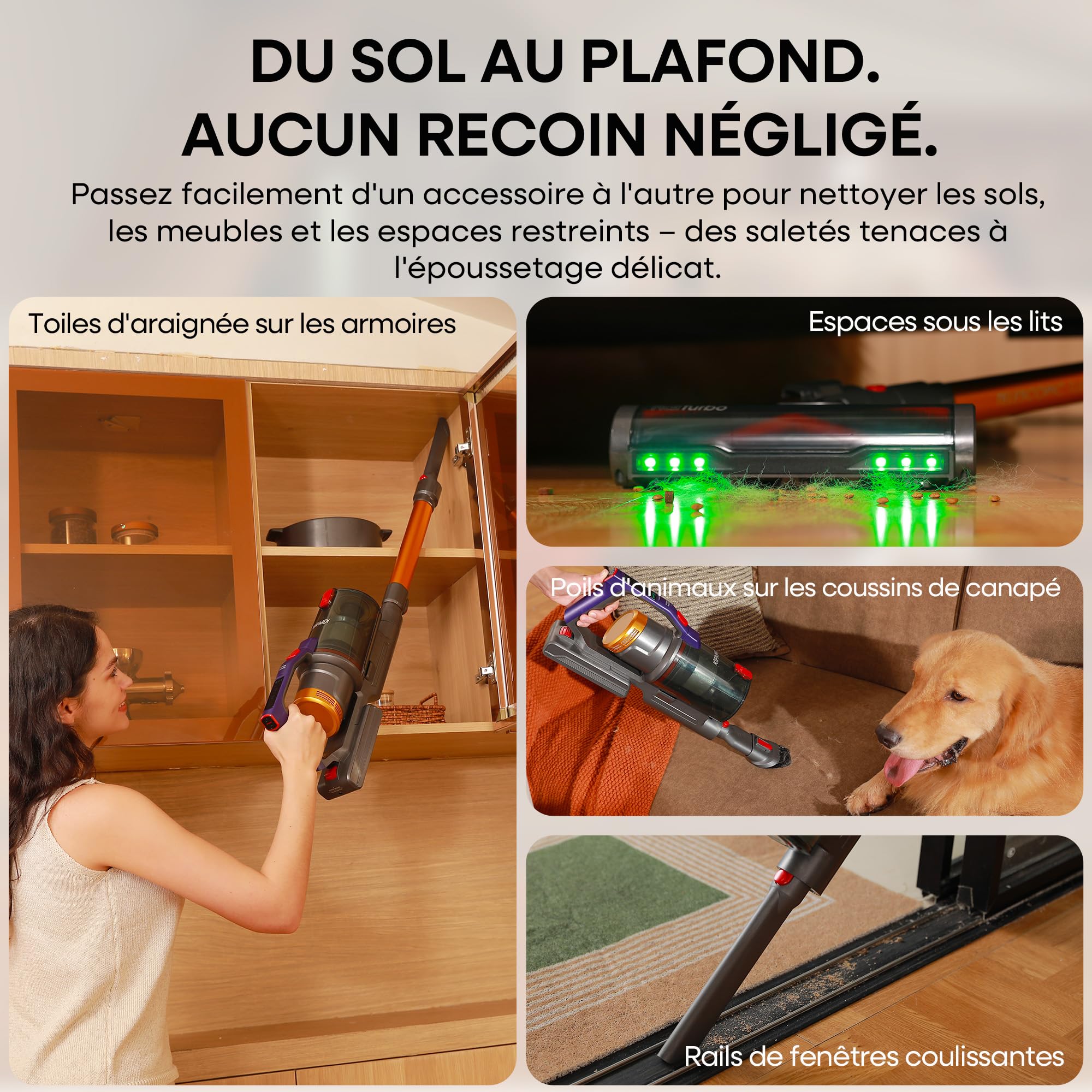 KIPMAX Aspirateur Balai sans Fil, pour Sols Durs, Tapis, Animaux et Voiture, 550W/50KPa/70Mins Aspirateur sans Fil Puissant, avec Base de Chargement et de Rangement, Parfumé, Brosse Anti-Enmêlement