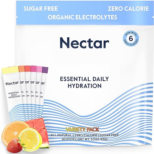 Nectar - Paquetes de electrolito de hidratación en polvo todo natural sin azúcar calorías ni carbohidratos Mezcla de bebida hidratante para alivio