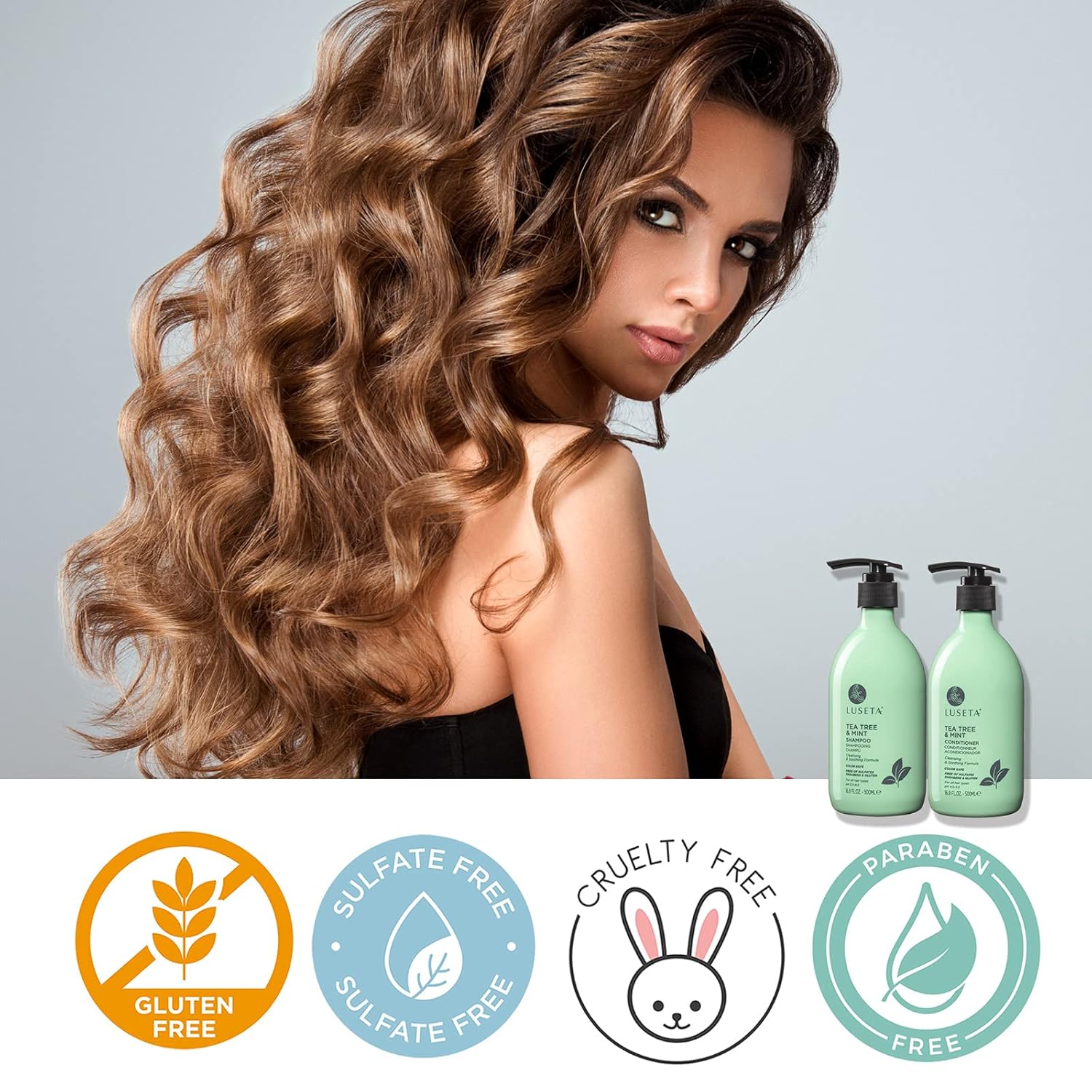 Luseta Tea Tree & Mint Shampoo Cleansing and Soothing for All Hair Types Nourishing & Invigorating Scalp Fights Dandruff 16.9 Oz - Image 3