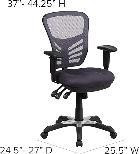 Miniatura 3 de Flash Furniture Nicholas Silla Giratoria de Respaldo Medio para Oficina y Juegos, Silla de Oficina Ergonómica de Malla con Soporte Lumbar y Altura