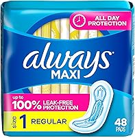 Always Maxi Pads Without Wings Size 1 Regular Absorbency Unscented 48 Ct - 100% Leak-Free Period Protection