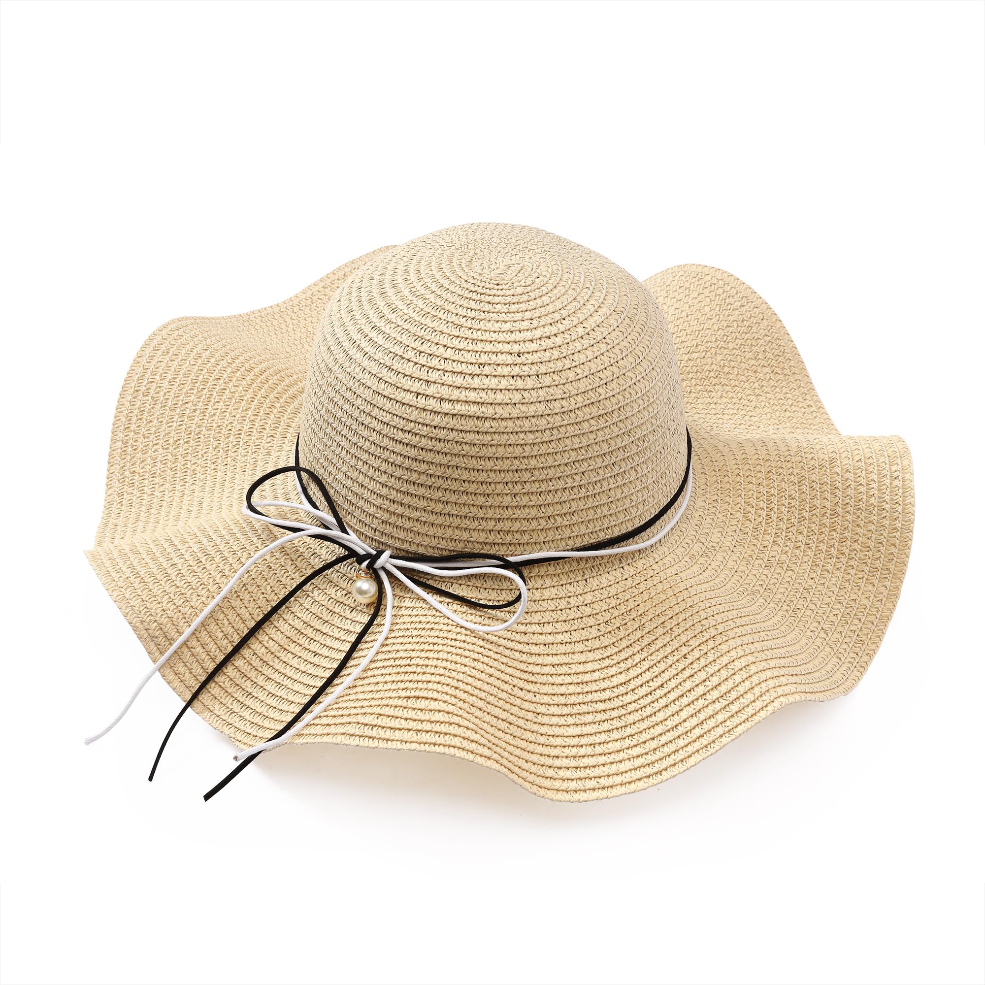 Manfnee Strandhut für Frauen große Stroh breite Birm Sommerhüte Sonnenschutz Floppy faltbar Roll up Cap