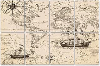 8 Panels Art Acoustic Panels abstract seamless theme travel adventure discovery Old hand drawn map Soundproof Wall Panels Padding Decorative Sound Absorbing Panels 48"x32" for Recording Studios Home