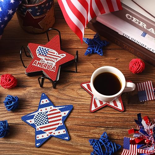 Miniatura 7 de 8 posavasos de pintura con diamantes para el Día de la Independencia, posavasos de arte con diamantes para bricolaje, kits de pintura para