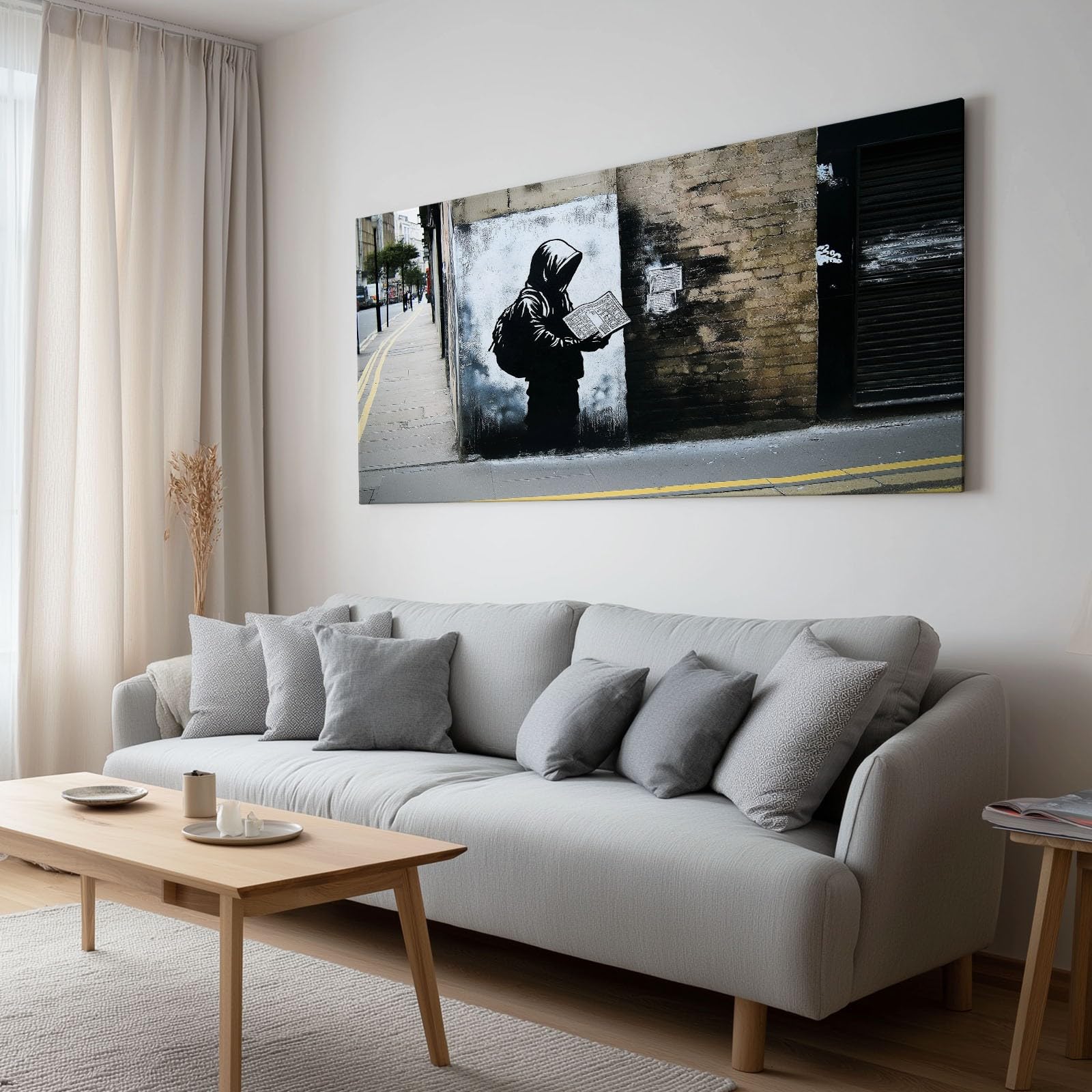 Tableau Decoration Murale, Cadre Decoration Murale Bois Garçon à Capuche Street Art Graffiti, Impression sur Toile, Grande Décoration Maison pour Chambre Garçon Salle de Jeux Gaming 100x70 cm