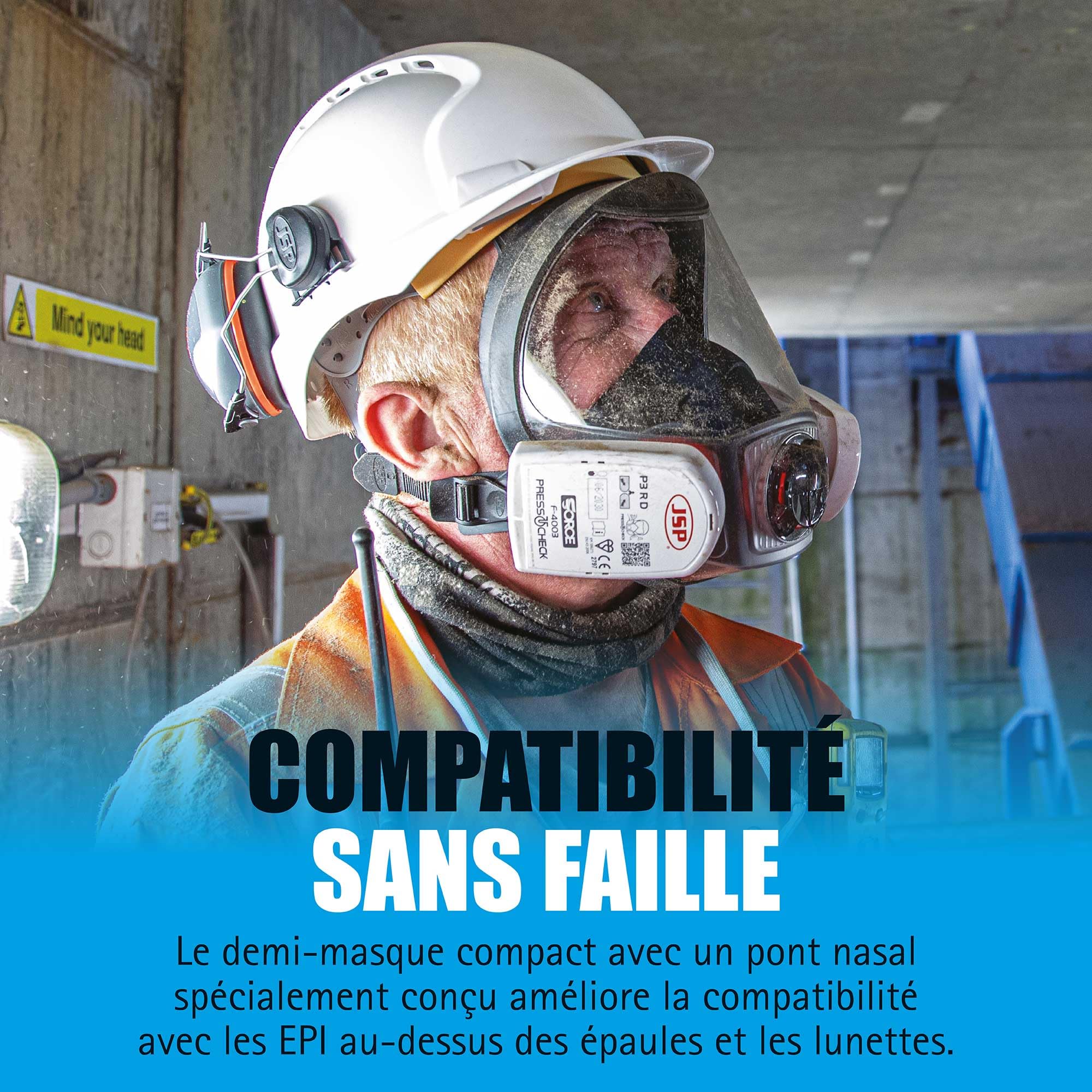 JSP FORCE10 Typhoon Masque Complet Réutilisable Taille L | Compatible filtres PressToCheck pour poussières, vapeurs, gaz, peinture. Sans filtre. EN 136 certifié.