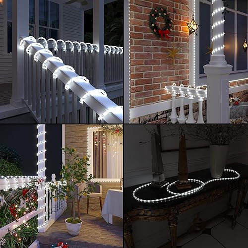 Miniatura 8 de Cuerda de luces LED de 33 pies para exteriores con control remoto, 300 luces LED de tubo flexible conectables con 8 modos, 10 brillo, cuerda de