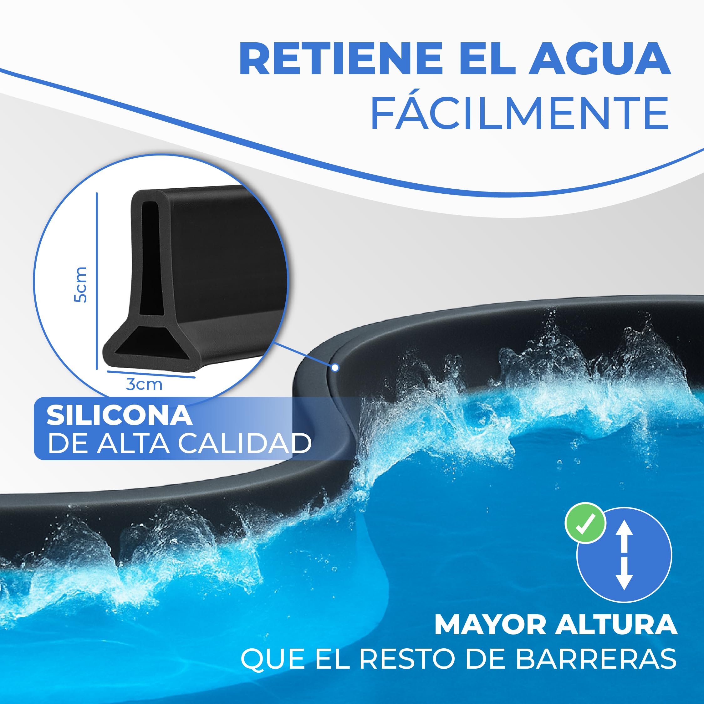 Perfil Silicona Ducha 2 METROS, Copete Encimera Cocina, Borde Plato Ducha, Barrera de Agua, Barrera De Ducha, Barrera Agua baño, Goma Mampara (50X30mm Negro)