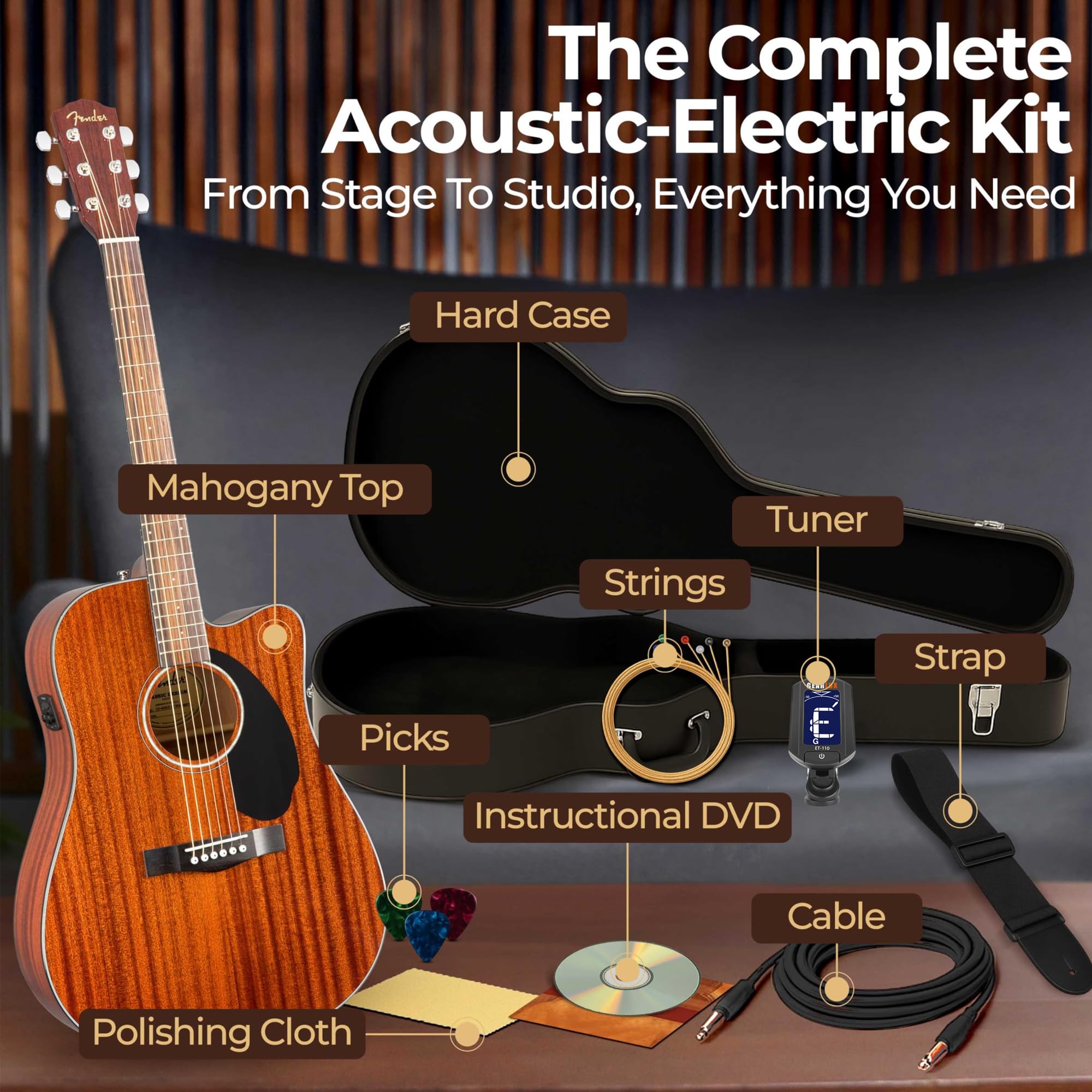 Amazon | Fender CD-60SCE Solid Top Dreadnought Acoustic-Electric