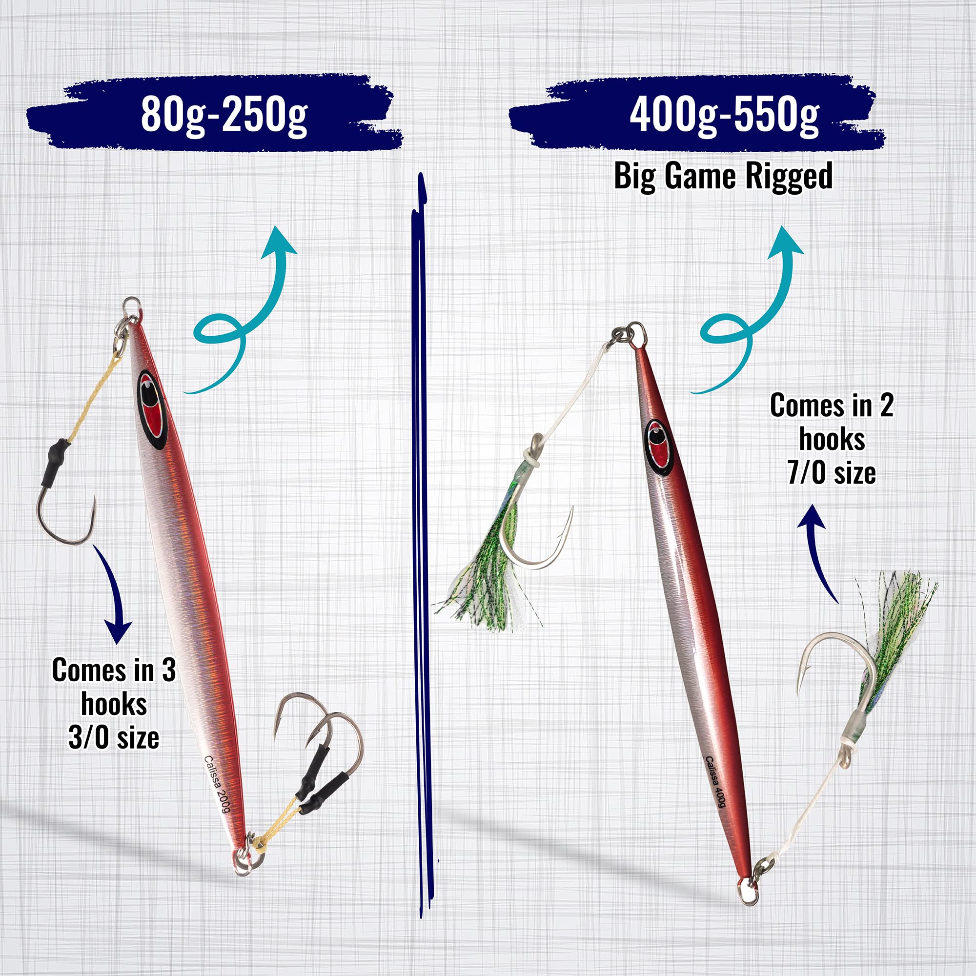 Calissa Offshore Tackle Speed Jig - 80g-550g, 3/0 Hooks, 300LB Assist Cord, Saltwater Corrosion Resistant - View #4