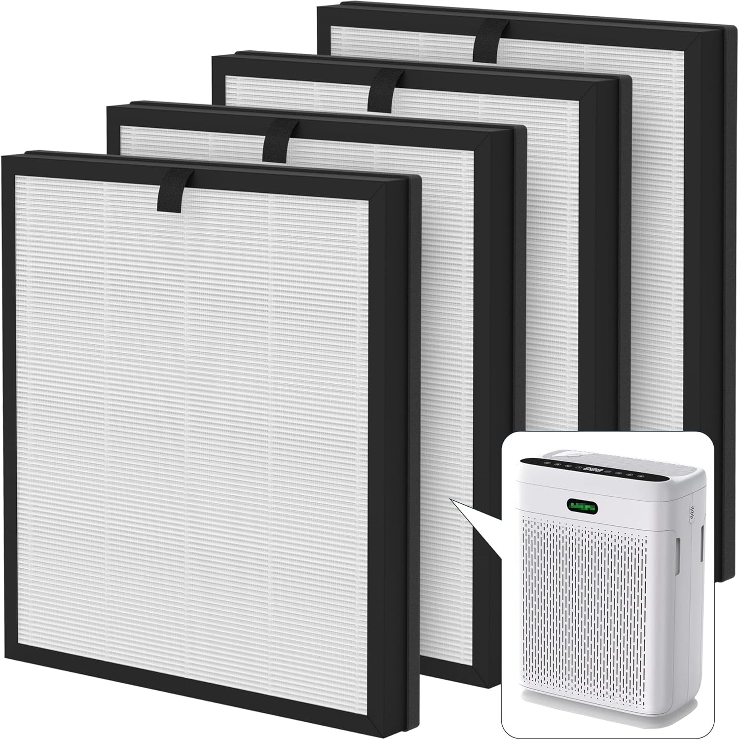 F1 Replacement Filters Compatible with AMEIFU F1 Double-Sided Air Cleaner Purifier, Premium Filter and Activated Carbon Filter MF-f1, MF F1, Part #‎F1F, 4 Pcs (Totally 2 Sets)