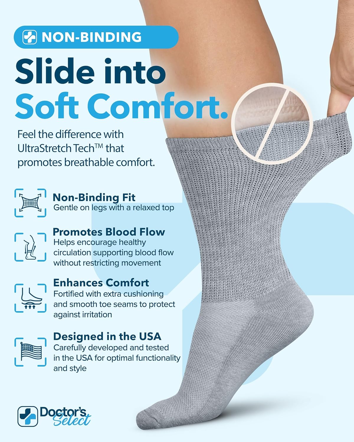 Doctor's Select Diabetic Socks for Men - 4 Pairs Crew Diabetic Neuropathy Socks for Men | Diabetic Socks for Men 9-12 - Image 2