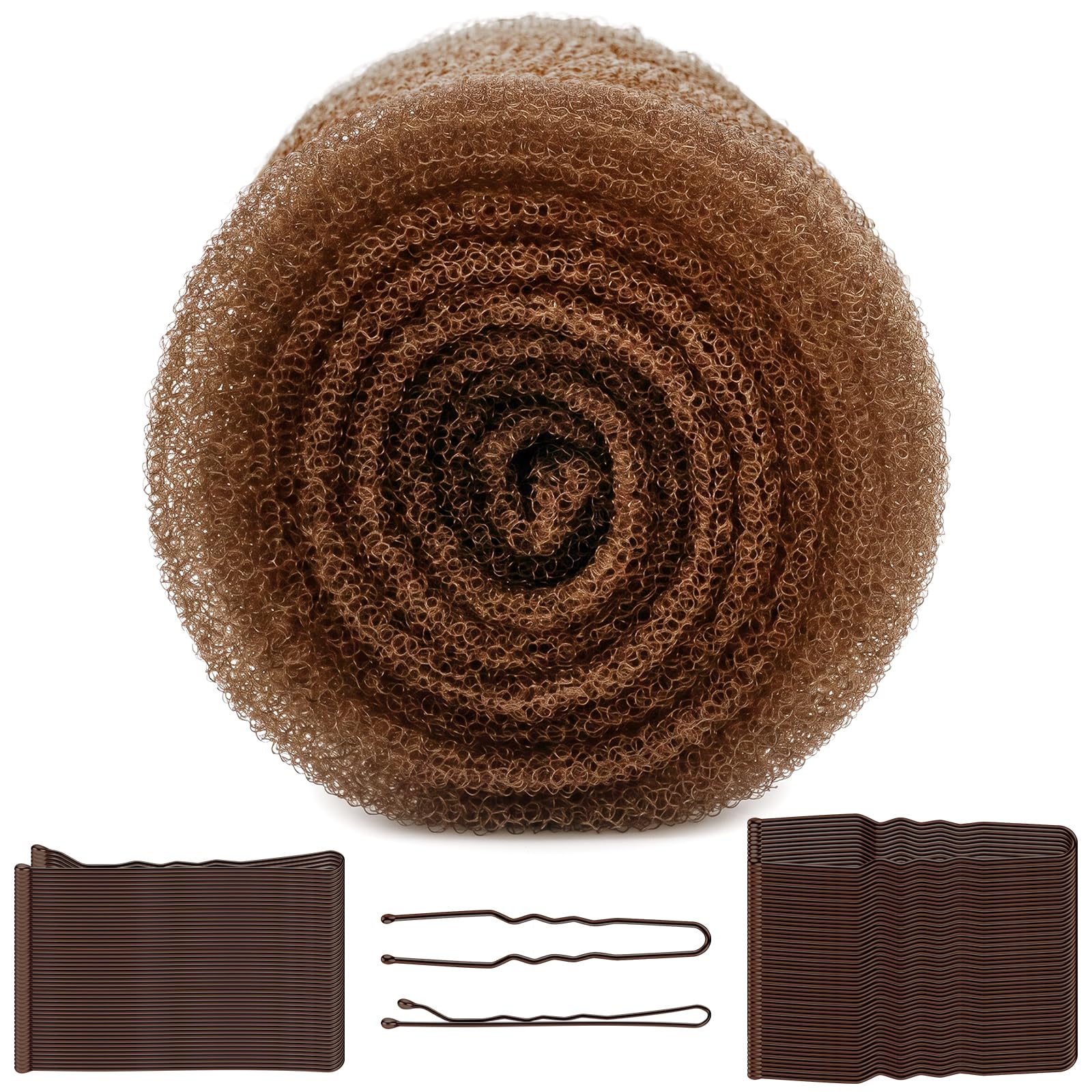 AYBUY Duttkissen, Haarkissen für Hochsteckfrisuren Zubehör, 180cm-Hellbraun | Dutt Haarschwamm mit 100 Haarspange, Haardonut Dutt Hilfe, Haarpolster für Dutt Volumen, Frisur Tänzer Kinder Mädchen Frauen