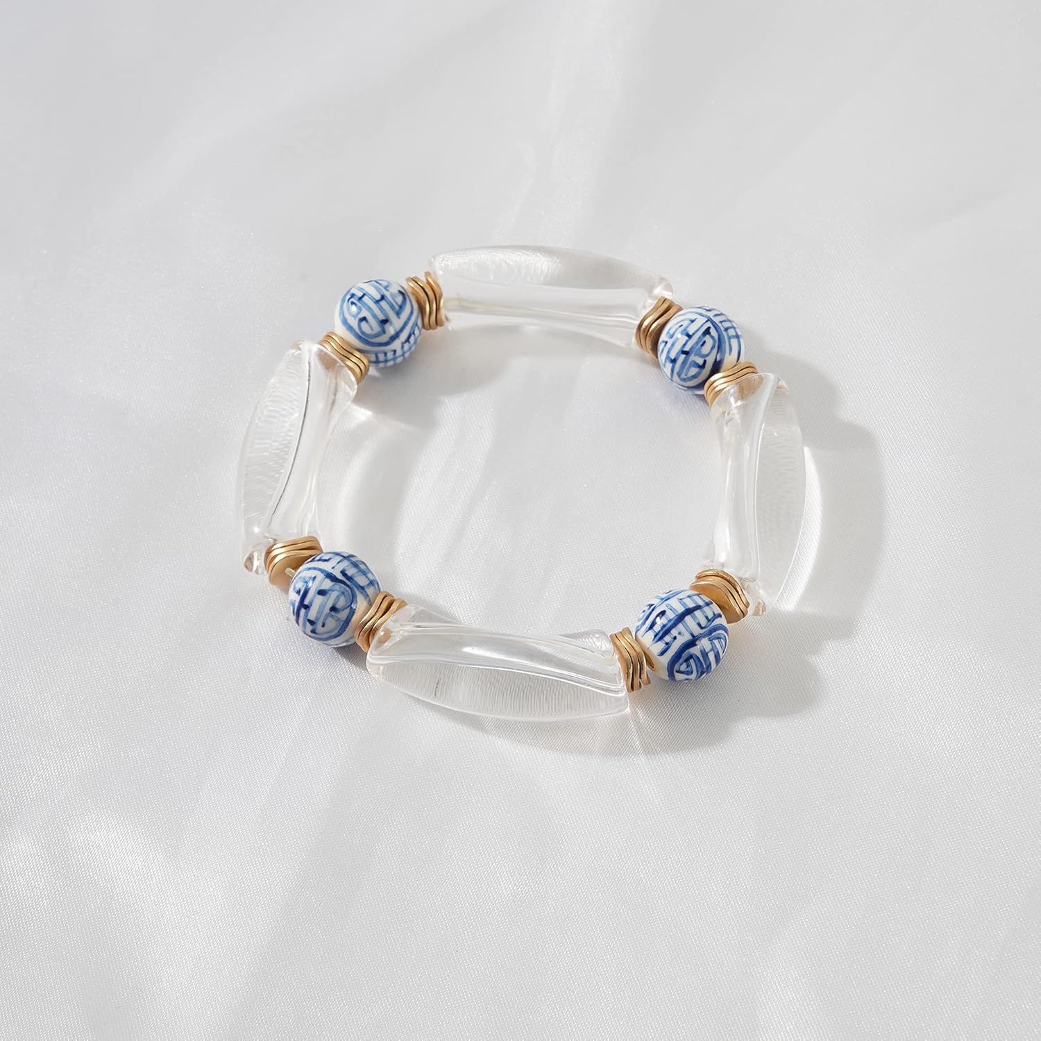 Vintage Ceramic Beads Bracelets for Women Stacking Chunky Colorful Acrylic Stretch Bamboo Tube Beach Bangle Bracelet Friendship Cute Bracelet Romantic Jewelry Gifts - Image 3