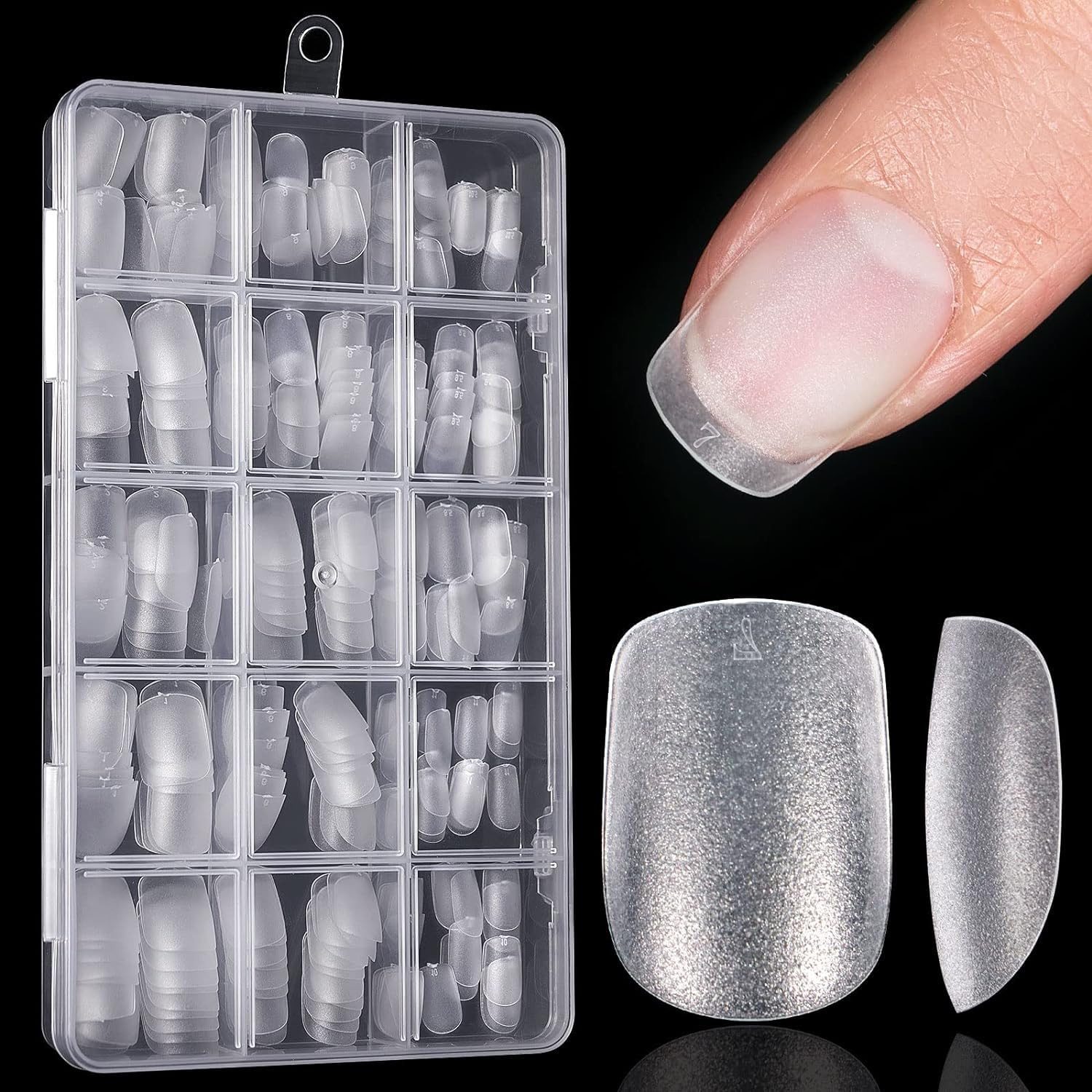 Ejiubas Extra Short Square Nail Tips - Pre-Buff No-File Full Cover Soft Gel Tips, Natural Ultra Short Clear Nail Tips, 15 Sizes 300Pcs Extra Short Gel Nail Extension, Large