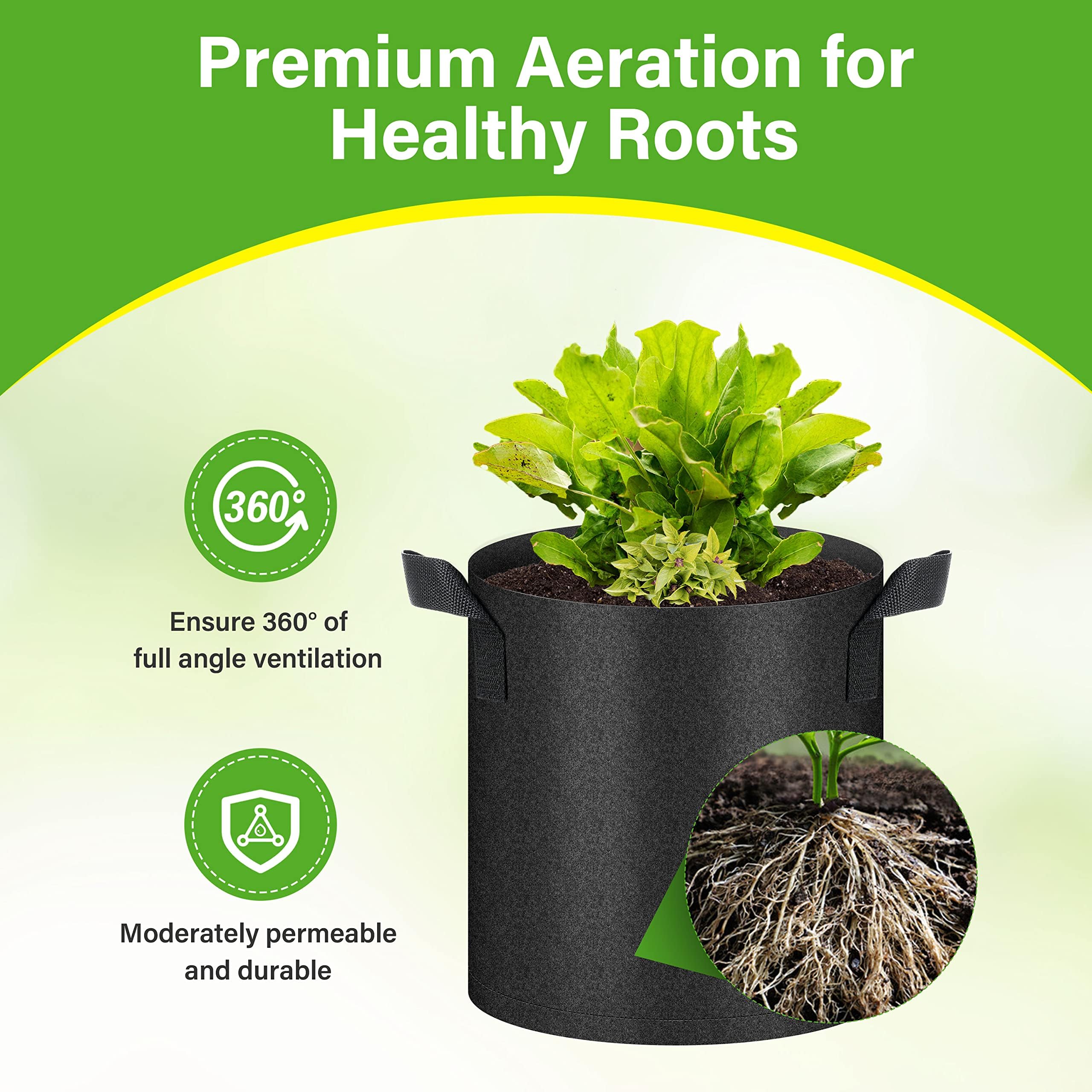 HealSmart Paquete de 6 bolsas de cultivo de 2 galones, macetas de tela de aireación no tejida con asas, macetas de tela, adecuadas para frutas de jardín, verduras, tomate y flores, color negro