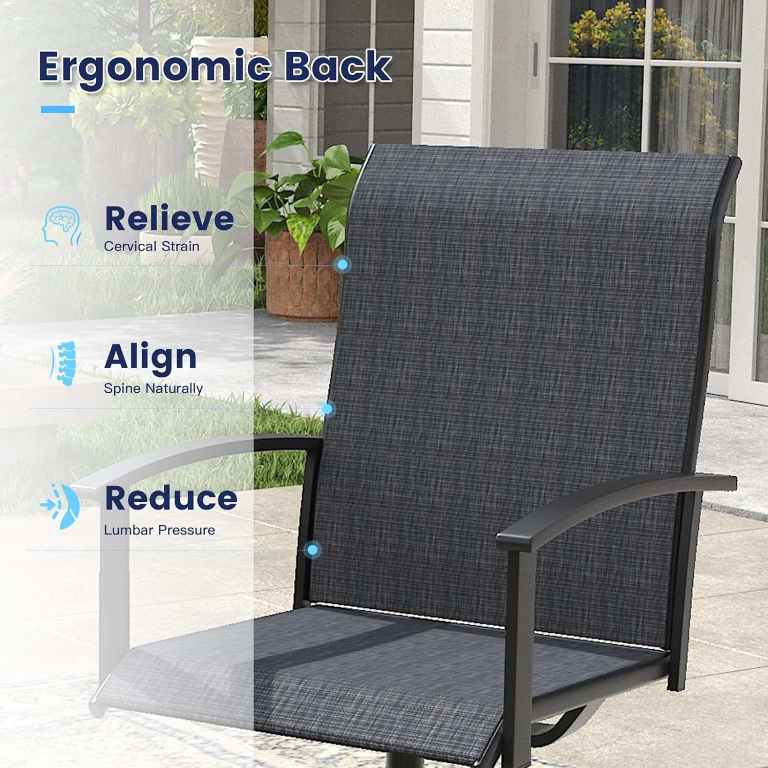 VICLLAX Outdoor Table and Chairs Set for 2, Small Patio Dining Set with 27.5" Metal Square Patio Table & 2 Swivel Outdoor Dining Chairs for Backyard Lawn Porch Garden, Charcoal & Black
