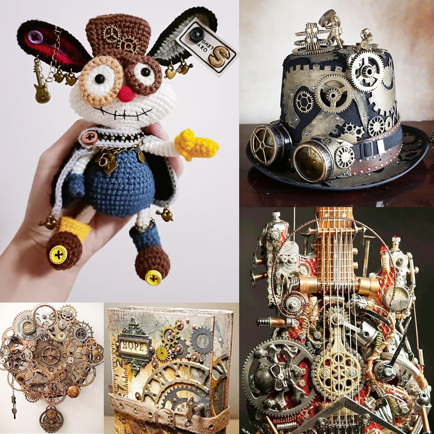 GXXMEI 300 Gram DIY Assorted Color Antique Metal Steampunk Gears Charms Pendant Clock Watch Wheel Gear for Crafting, Jewelry Making Accessory