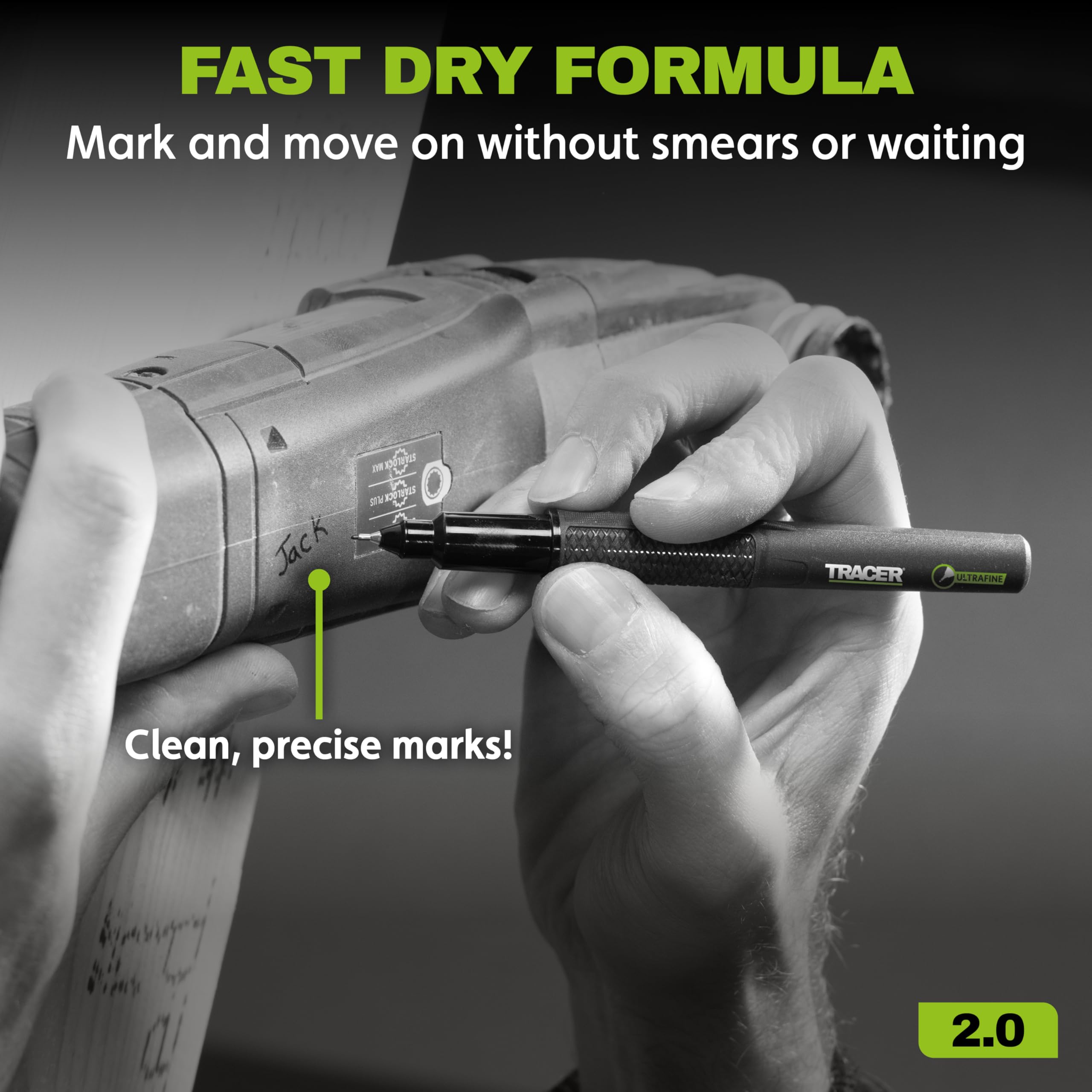 Tracer 2.0 Ultra Fine Tip Black Permanent Marker Pens x 36-100hr Cap-off time, Fast-drying Black Marker Pens x 36