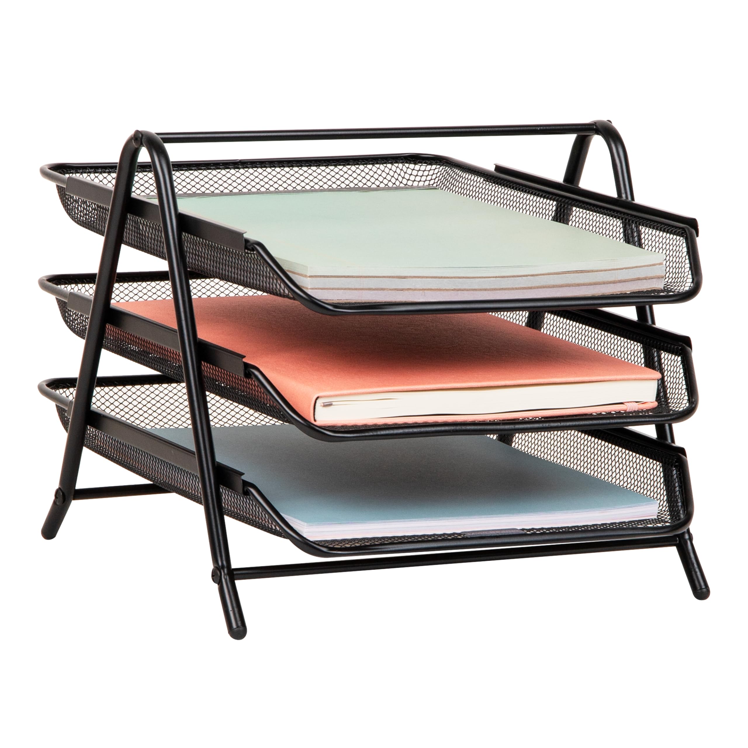 Mind Reader 3-Tier Paper Tray, Desktop Organizer, File Storage, Workspace, Office, Metal Mesh, 11.75"L x 13.75"W x 10"H, Black