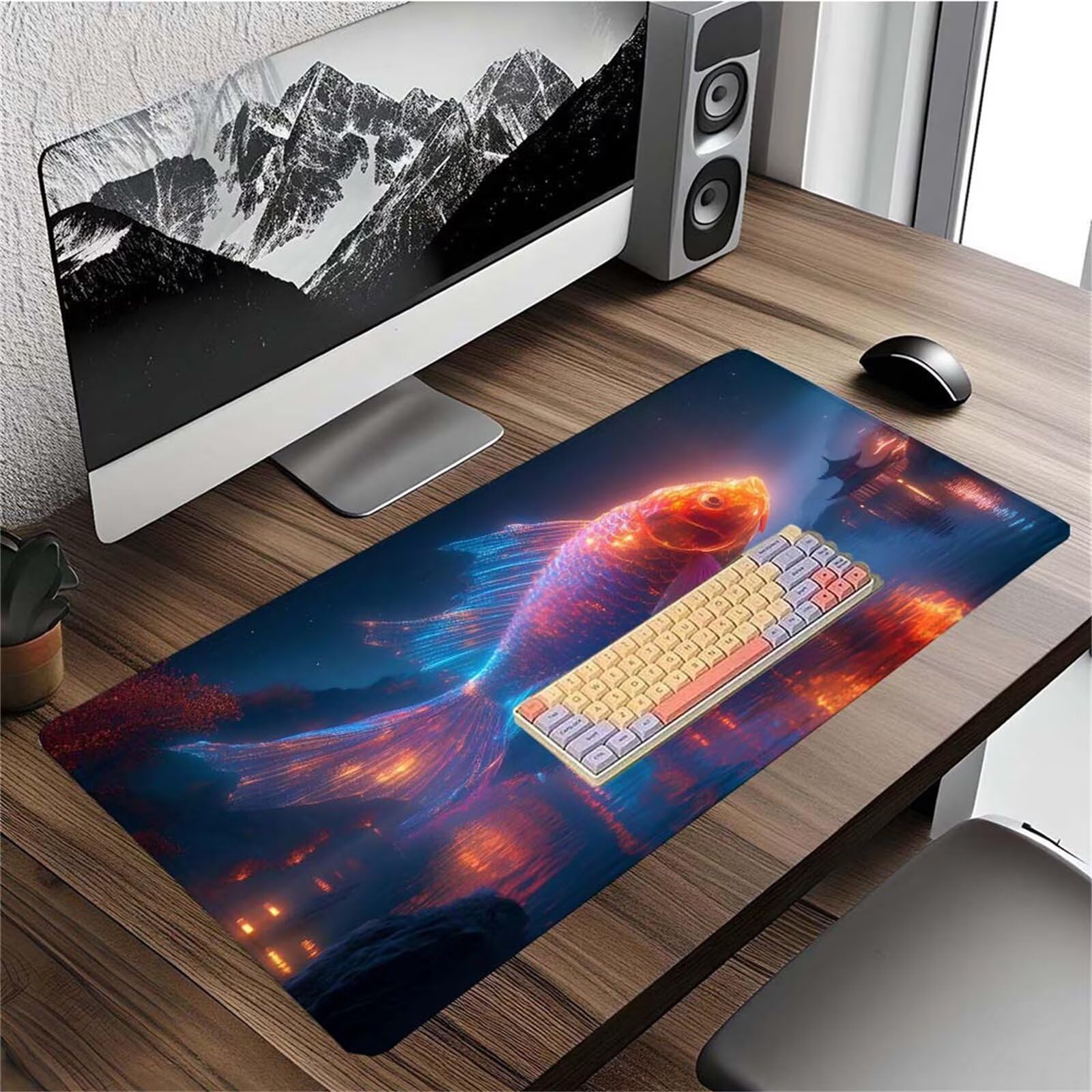 Alfombrilla Ratón Sueño Pez Alfombrilla Ratón XXL 1400x600x3mm Mouse Pad Resiste Salpicaduras, Extendida de Gran Tamaño con Bordes Cosidos, Mejora Precisión y Velocidad, Antideslizante, Duradera y-373