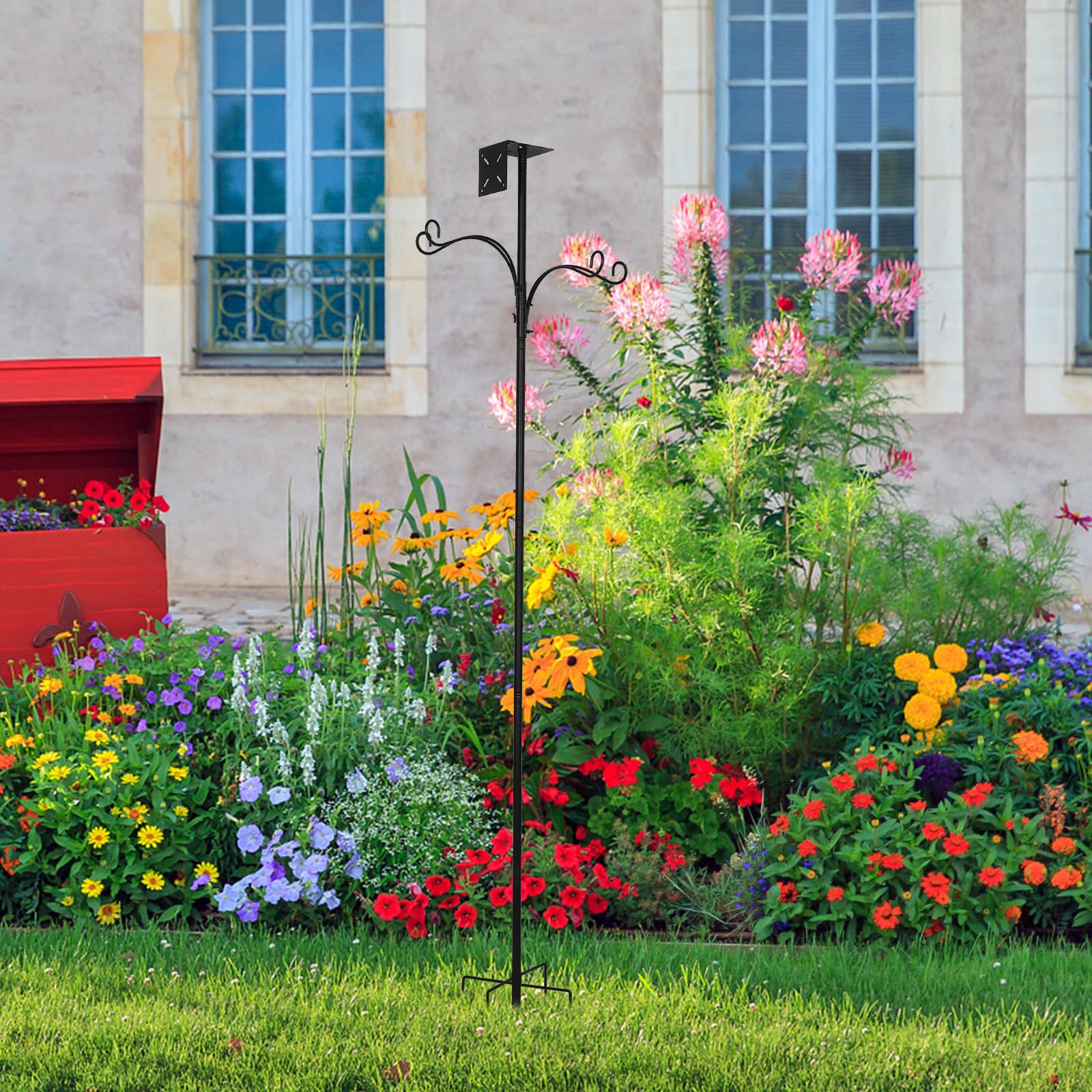 Supporto per Mangiatoia per Uccelli da Giardino 76 Pollici | Metallo Nero, 4 Ganci Shepherd e Base a 5 Punte, per Birdhouse e Wild Bird All'aperto