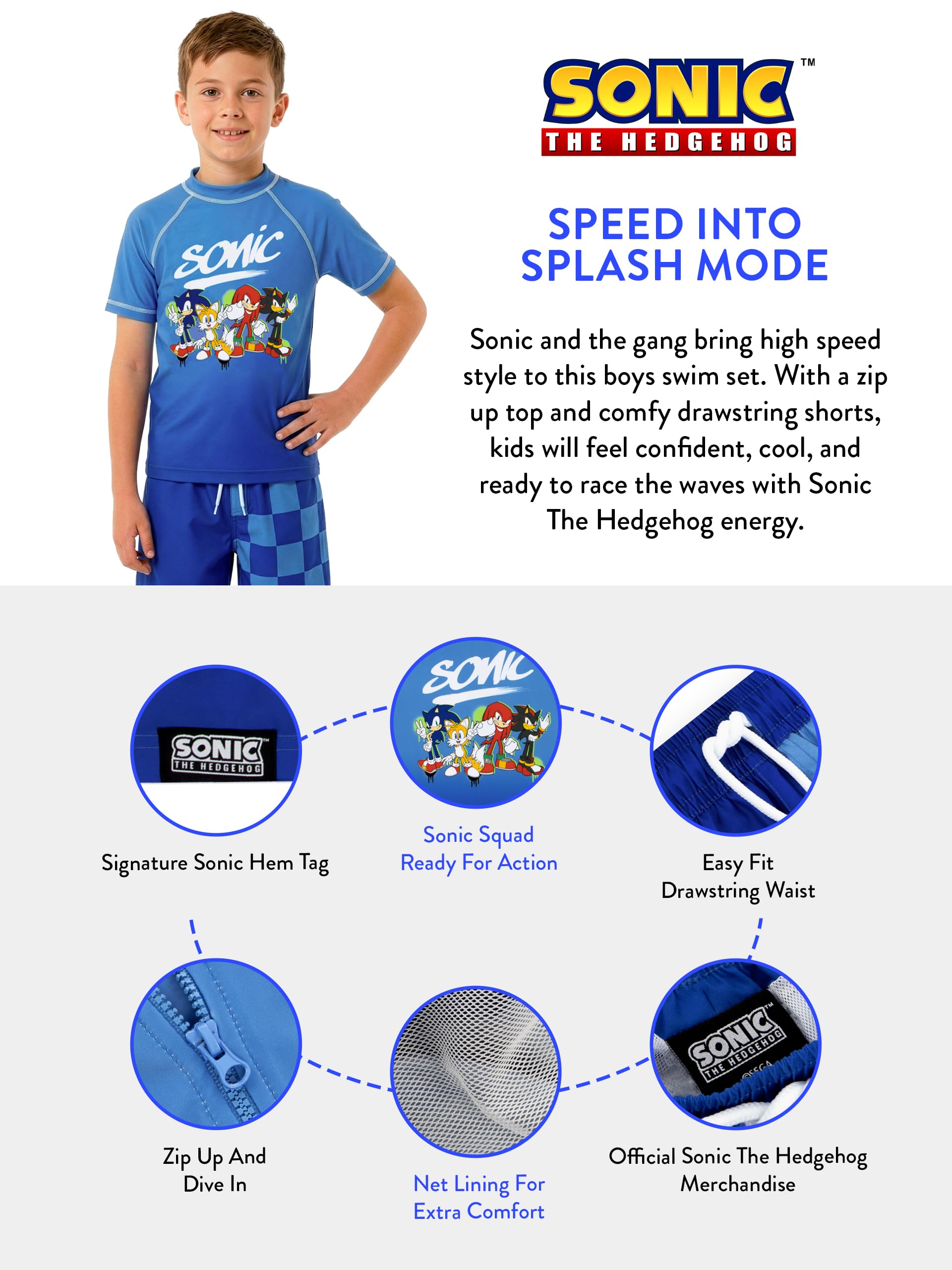 Sonic The Hedgehog Maillot De Bain Piscine Sonic pour Garçon, Ensemble De Bain 2 Pièces, Maillot De Bain Garçon
