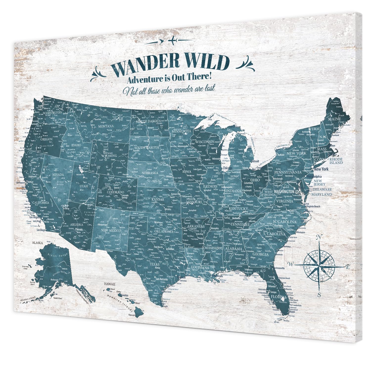 IPIC Antique Blue US Travel Map with Pins, USA Map Pin Board, Size 30x24 in