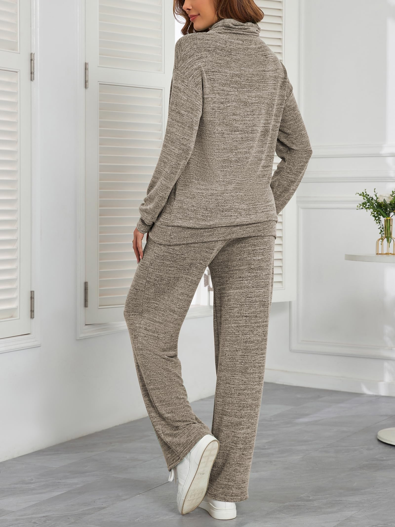 Famulily Tuta da donna con collo ad anello, con coulisse a maniche lunghe, pullover e pantaloni a gamba larga con tasche