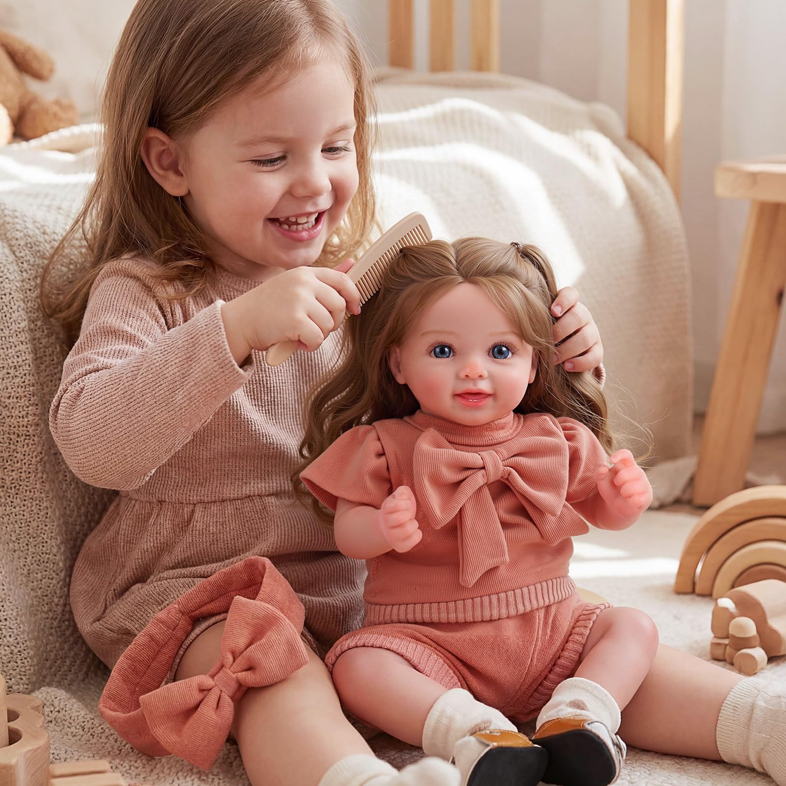 BABESIDE Bambole Reborn Bambina 50cm, Capelli Bruni Realistici Reborn | Bambole Reborn Realismo sorprendente, Morbido e coccoloso, Arti flessibili, Accessori inclusi, Sicuro e regalo perfetto