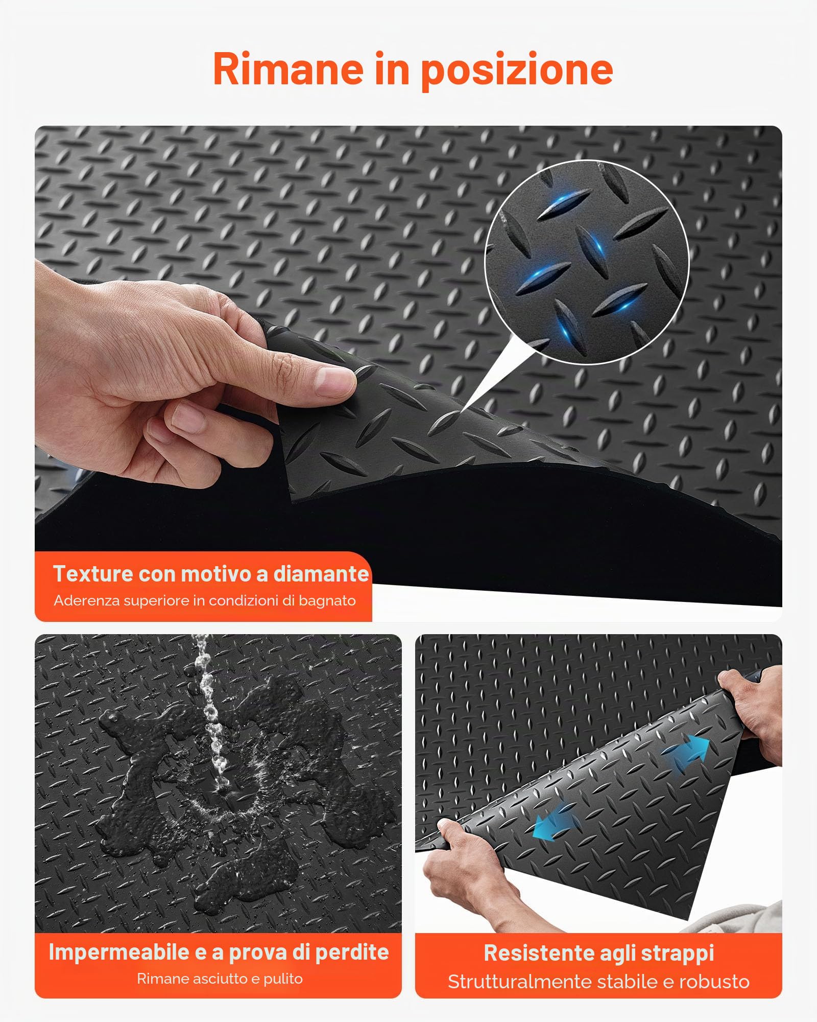 VEVOR Tappeto Rivestimento da Pavimento 1,22 x 6,1 m, Tappetino Protettivo per Pavimento in Gomma Diamantata Spessa 3 mm, Antiscivolo, Resistente all'Usura, Impermeabile, per Magazzini