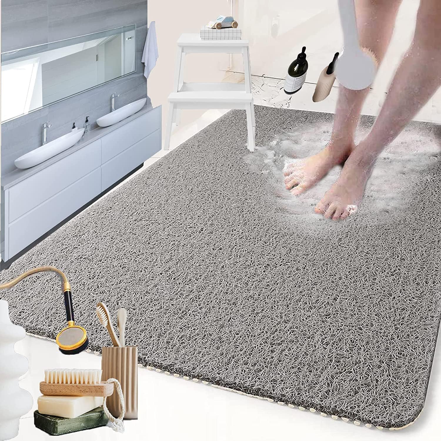 HXZDEY Non-Slip Bathtub Mat - Secure Mat, Shower Mats for Bath Tub, Pool Mats for Floor, Quick Drying Easy Cleaning PVC Loofah Bathmat for Bathroom (Color : Brown, Size : 44 * 75cm)
