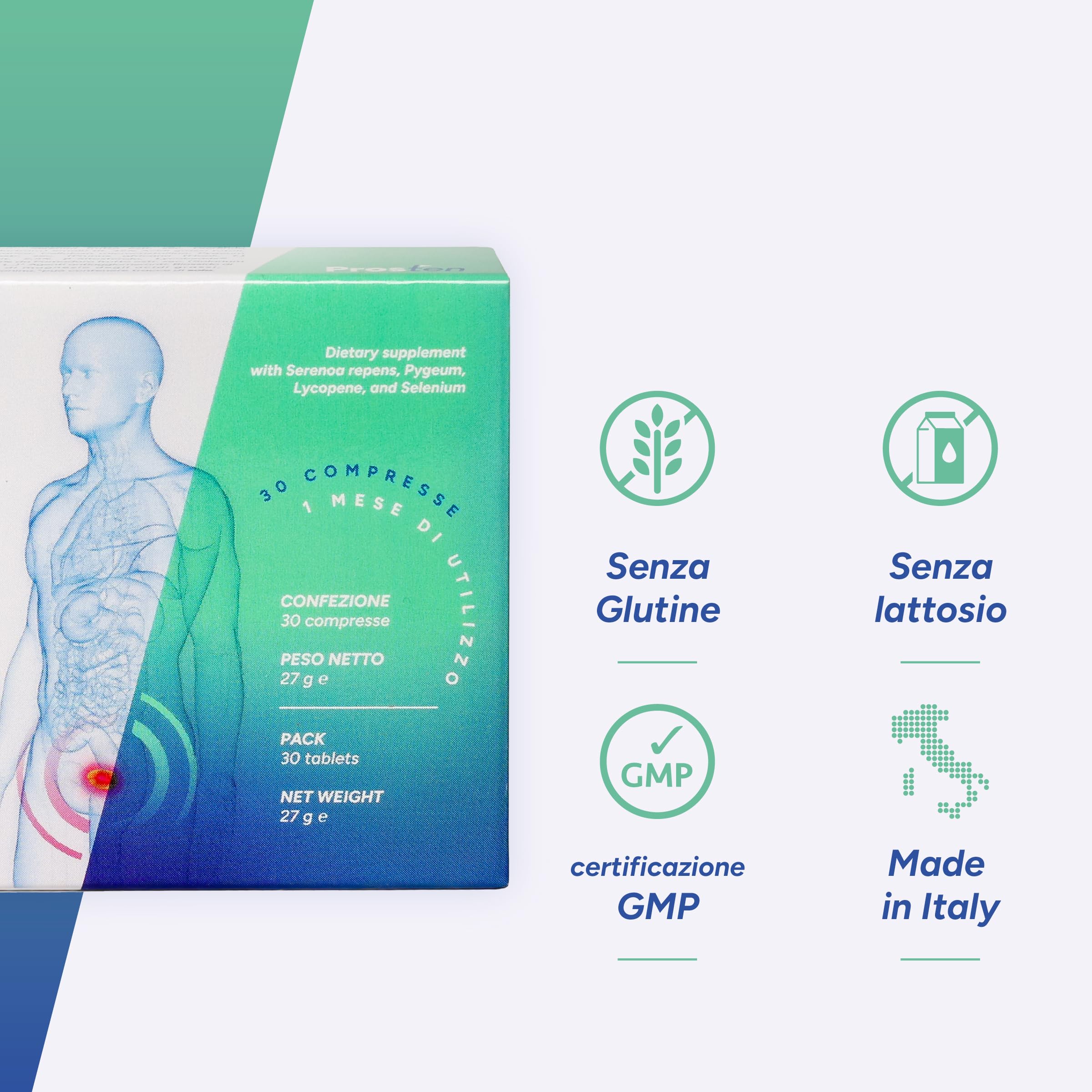 PROSTEN Integratore Prostata Uomo | Supporto Benessere Prostata e Funzionalità Urinarie | Serenoa Repens, Zinco, Vitamina E | 30 Compresse