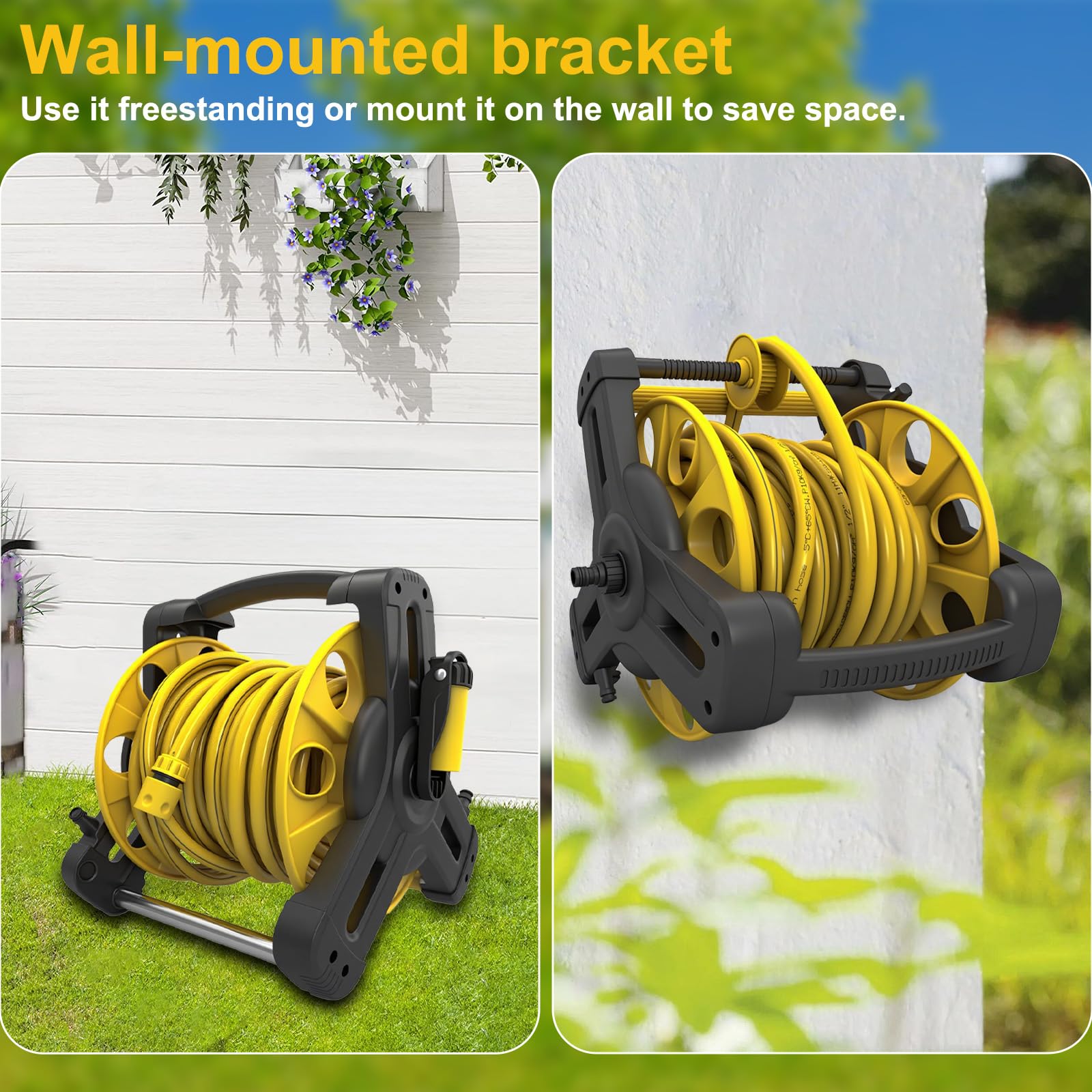 Carrello Portatubo Giardino 15M con Pistola Irrigatrice, Tubo dell'Acqua Multifunzione, Supporto Mobile con Ruote per Giardinaggio, Lavaggio Auto e Pulizia Esterna