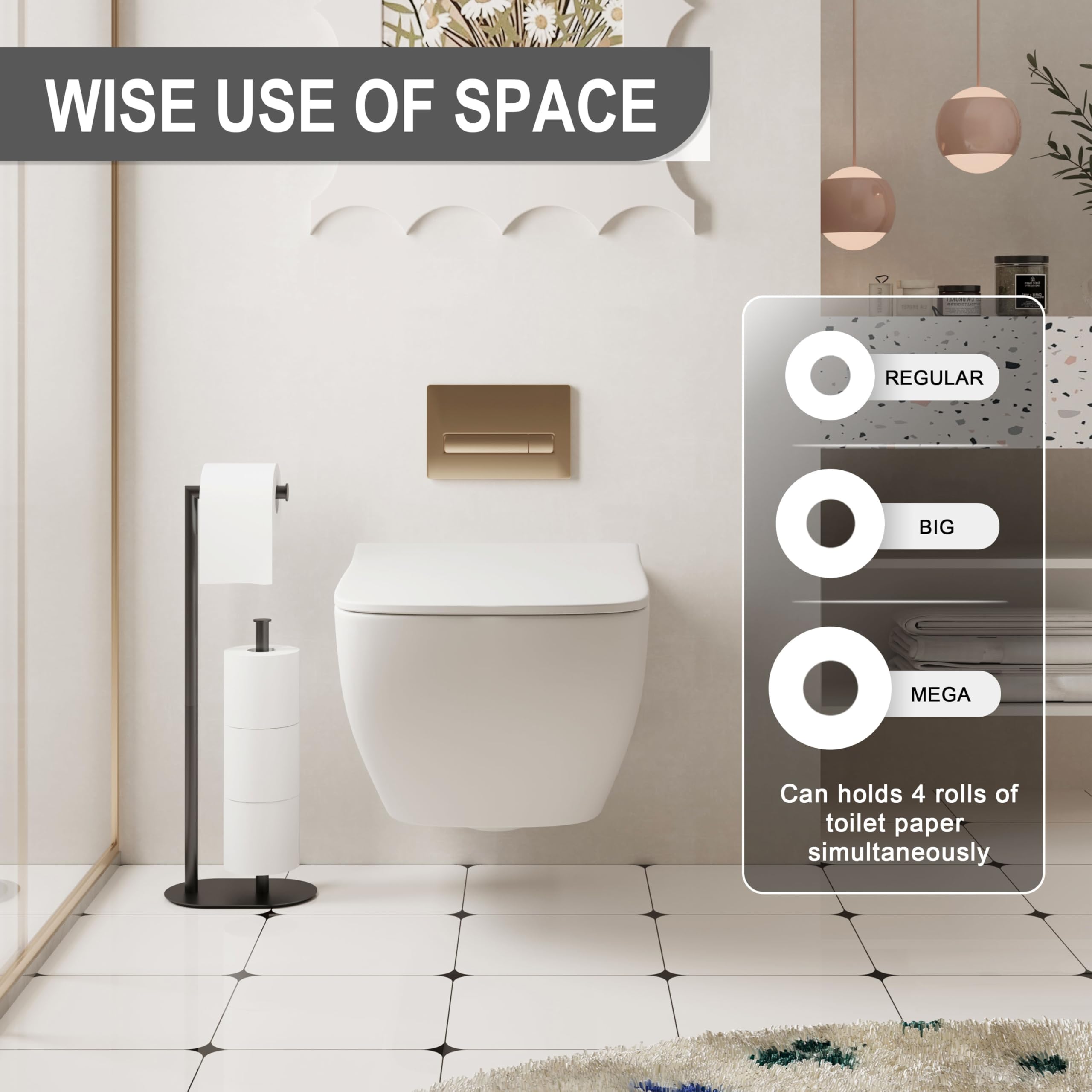 Black Toilet Paper Holder is Crafted from Premium Metal Material,ensuring it Remains Rust-Proof and Durable Over Years of use. — Amazon image 2