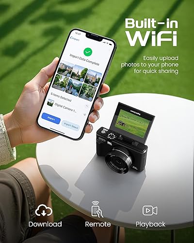 Miniatura 4 de Cámara digital 5K para fotografía  Cámara de vlogging de enfoque automático de 75 MP con tarjeta SD de 64 GB, WiFi, zoom de 18X, pantalla abatible