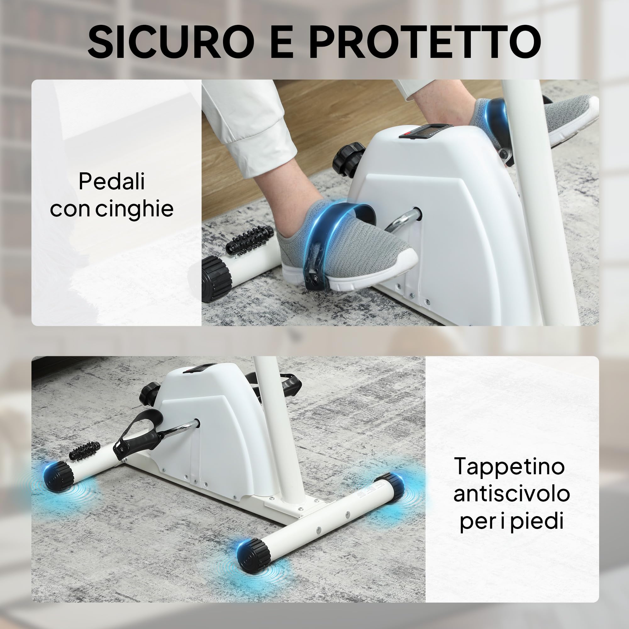 SPORTNOW Cyclette da Seduta per Braccia e Gambe, Pedaliera per Riabilitazione con Altezza Regolabile, Display LCD, Resistenza Regolabile e Pedali Massaggianti, per Anziani, Bianco