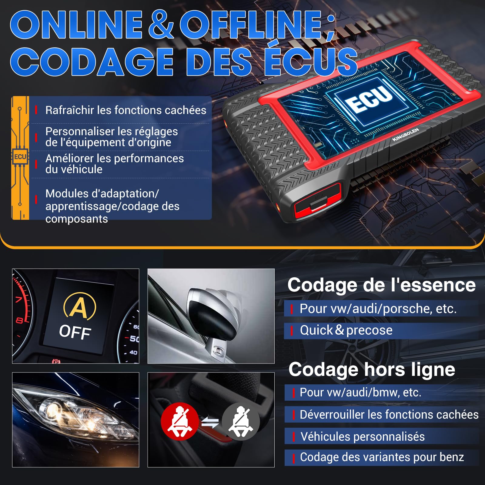 KINGBOLEN K7 Valise de Diagnostic Auto OBD II en français avec mises à Jour gratuites à Vie, 31 Services, bidirectionnels, Codage ECU- Outil incontournable pour Les mécaniciens et Amateurs Voitures