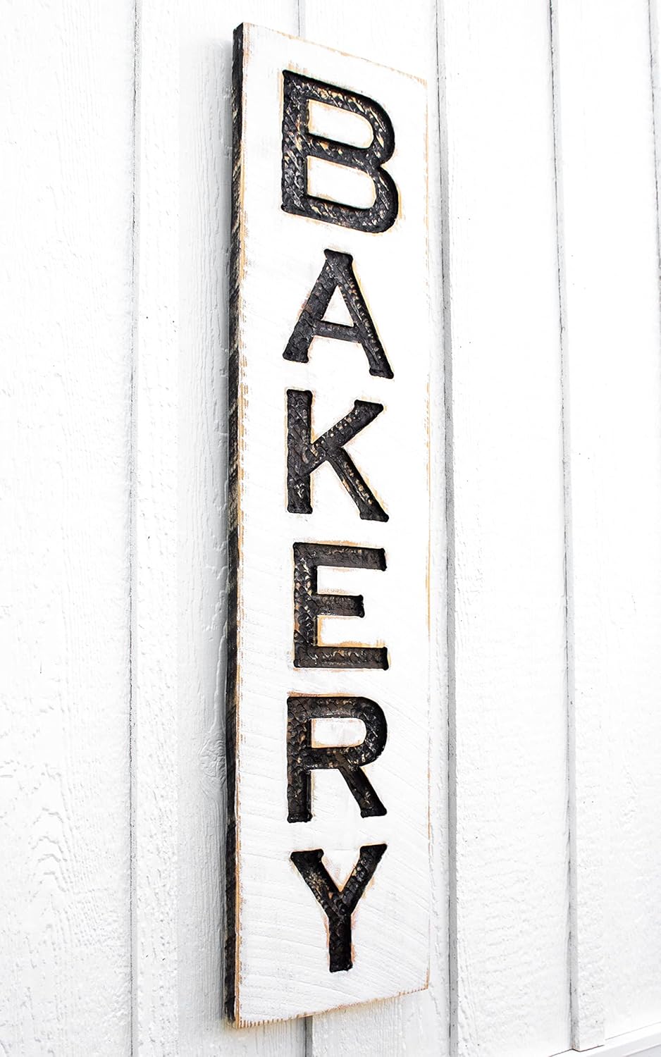 Bakery Sign Vertical - Carved in a 10"x43" Solid Wood Board Rustic Distressed Shop Advertisement Farmhouse Style Restaurant Cafe Wooden
