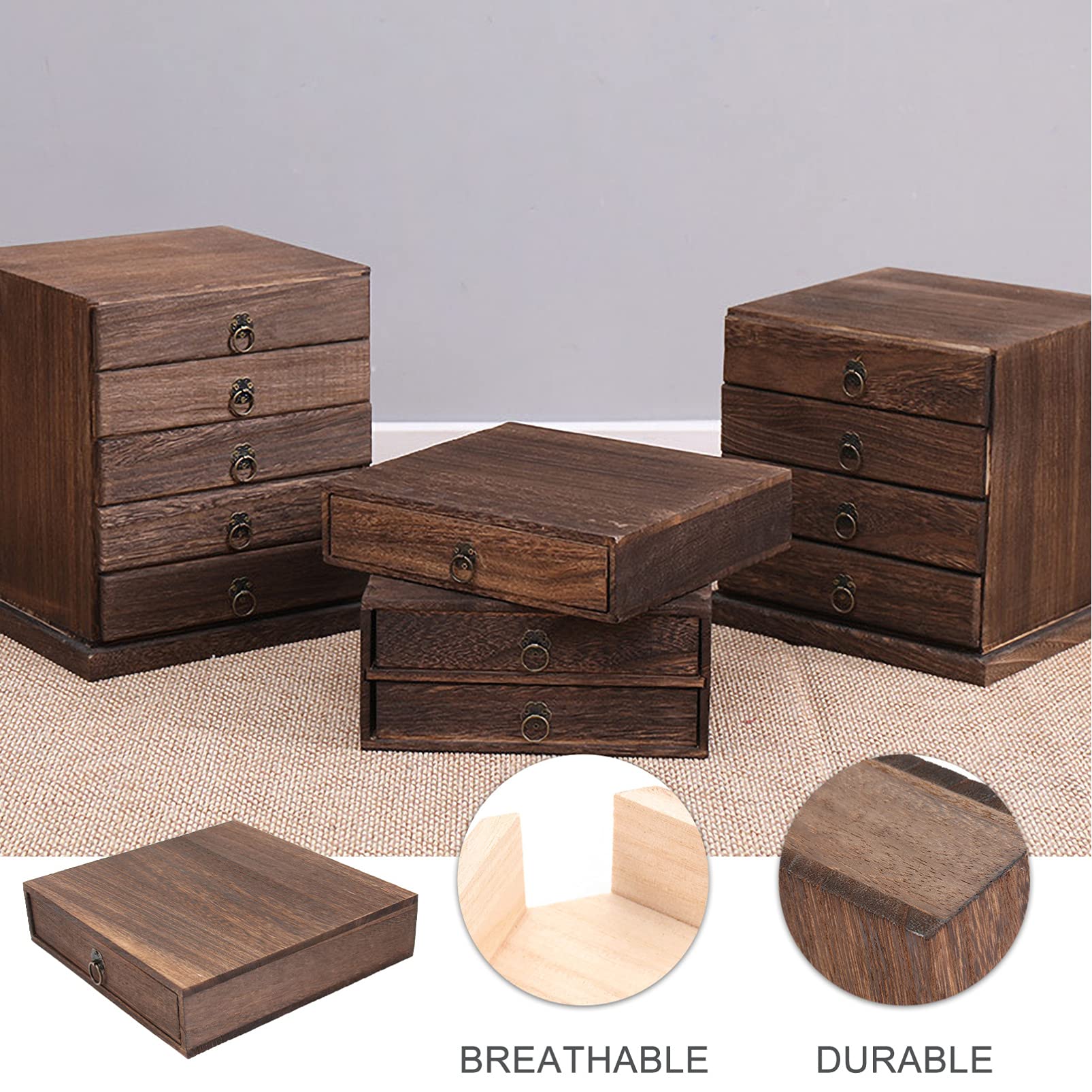 DECHOUS Holz Teekuchenbox mit Mehrschichtiger Schublade Starke Tragkraft und Einfach zu Bedienen Traditionelle Aufbewahrung für Pu Erh Tee Zuhause im Vintage Stil