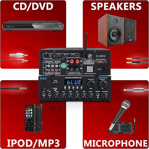 Miniatura 3 de Pyle Amplificador de transmisión Bluetooth inalámbrico, receptor de audio doméstico multicanal de 200 W con entrada y salida de alta definición,