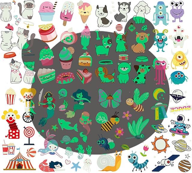50 Sheets 600+PCS Temporary Tattoo for Kids Gift Bags,10 Sheets Glow In The Dark,40 Sheets Normal Temporary Tattoo,Pattern include Various animals,Butterfly,Birthday Party Theme,Face Eyebrow Sticker
