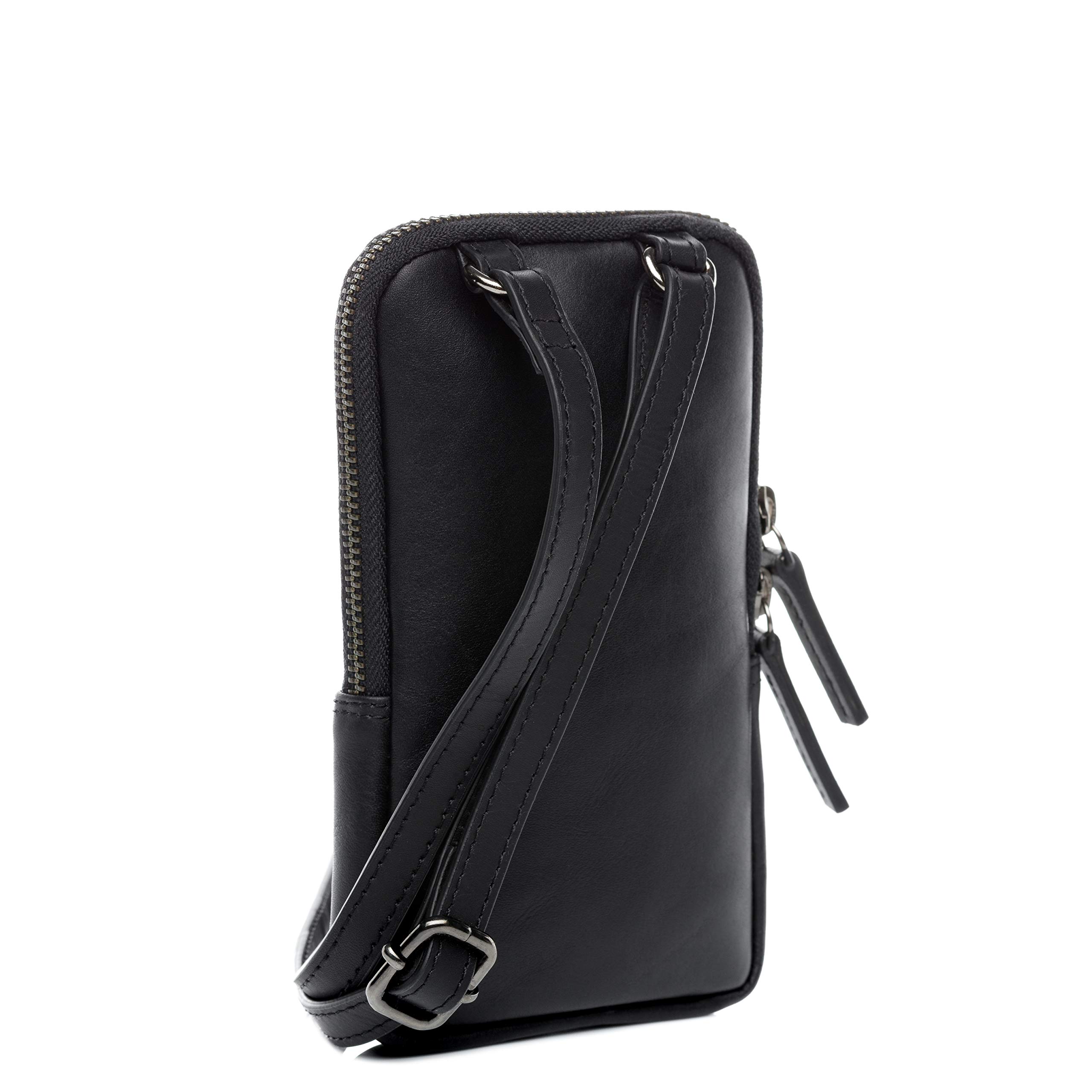 Handy Brustbeutel echt Leder - Umhängetasche Kjell - Handytasche mit Schultergurt - Ledertasche Herren und Damen schwarz handgefertigt