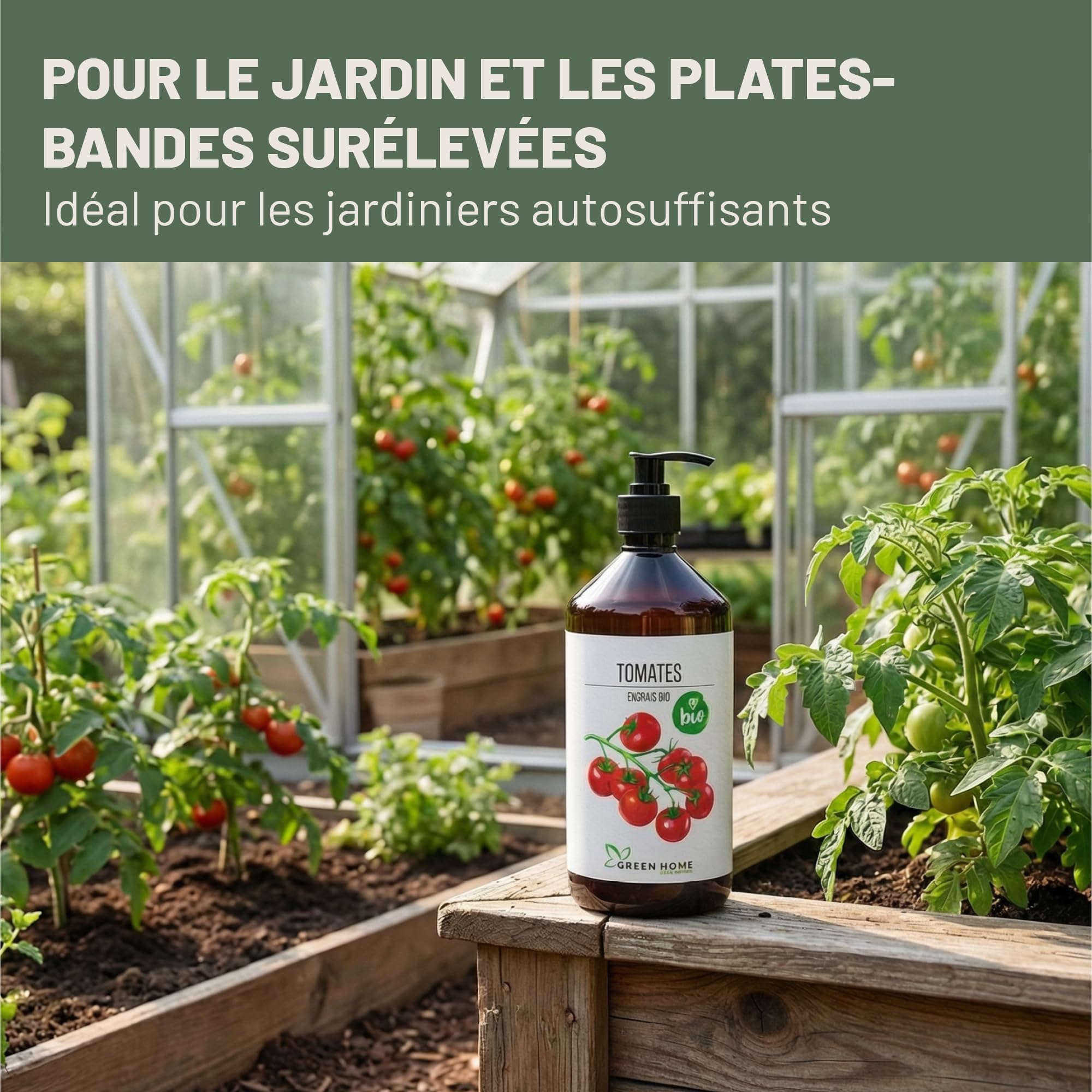 Green Home Engrais BIO Tomates 1 L avec pompe doseuse – Engrais tomates liquide NPK 3-2-6 riche en potassium et calcium – Pour potager, bac et serre