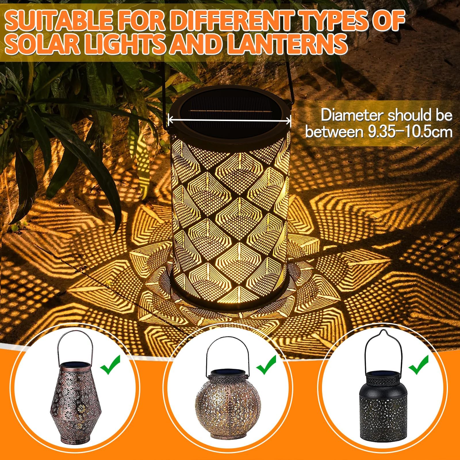Luz solar de repuesto superior 10,5 cm para linternas al aire libre, 3,7 V 1200 mAh, luz blanca cálida, impermeable IP44, panel solar grande para lámpara de jardín