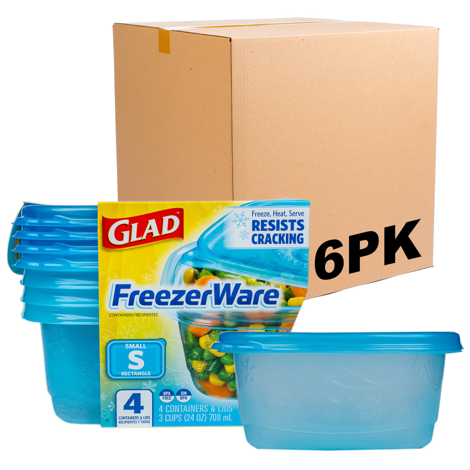 Glad ware Gefriergeschirr-Frischhaltedosen, kleine Frischhaltedosen, kleine Behälter in rechteckiger Form, für bis zu 680 ml Lebensmittel, 4 Stück, 6 Stück