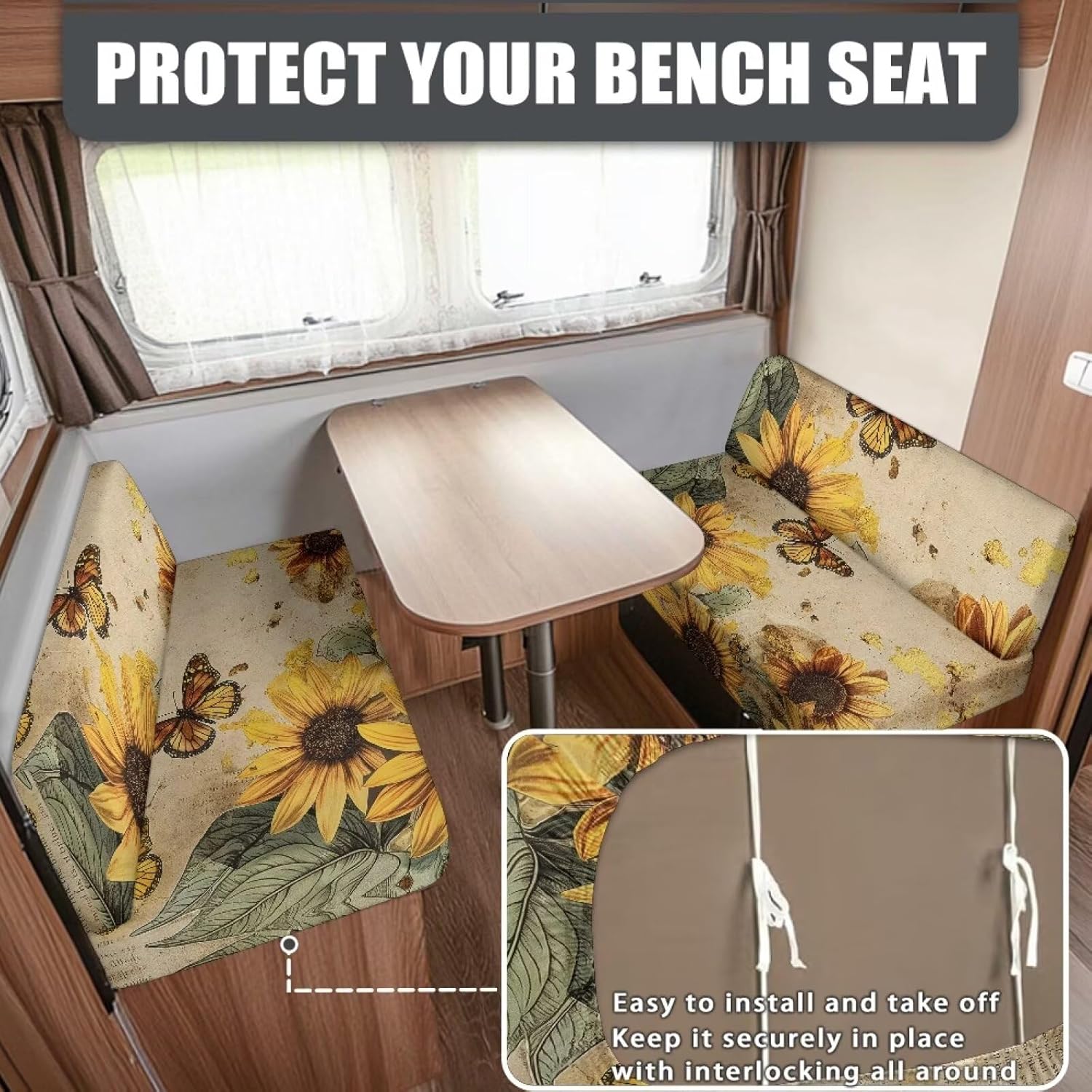 GULANGYU Sunflower RV Sofa Slipcovers Stretchable Camper Dinette Cushion Covers Set of 4 Comfortable Bench Covers & Backrest Covers RV Essentials