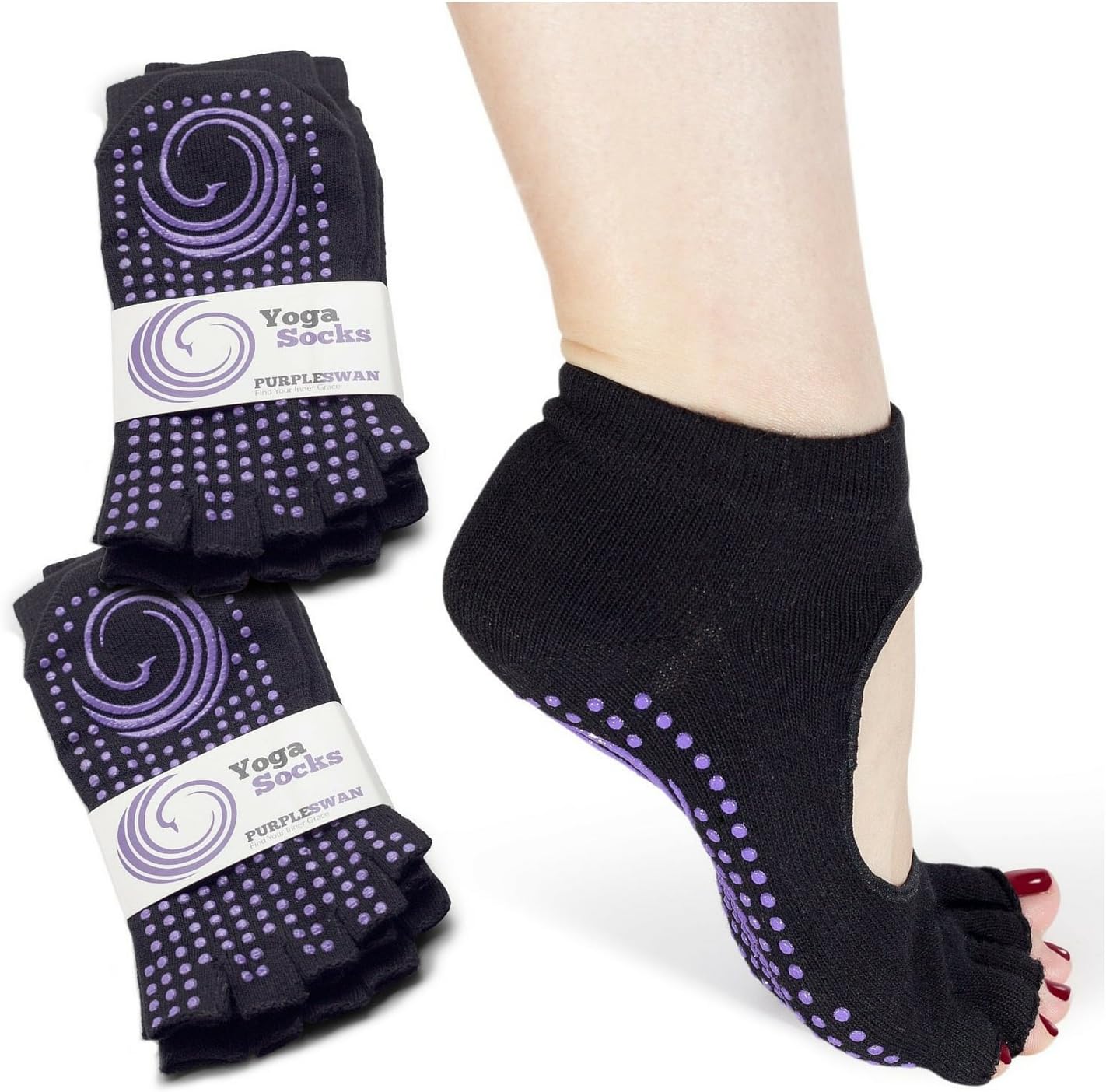 Non-slip Open Toe Yoga Socks, Socks for Pilates/Barre (2 Pairs)