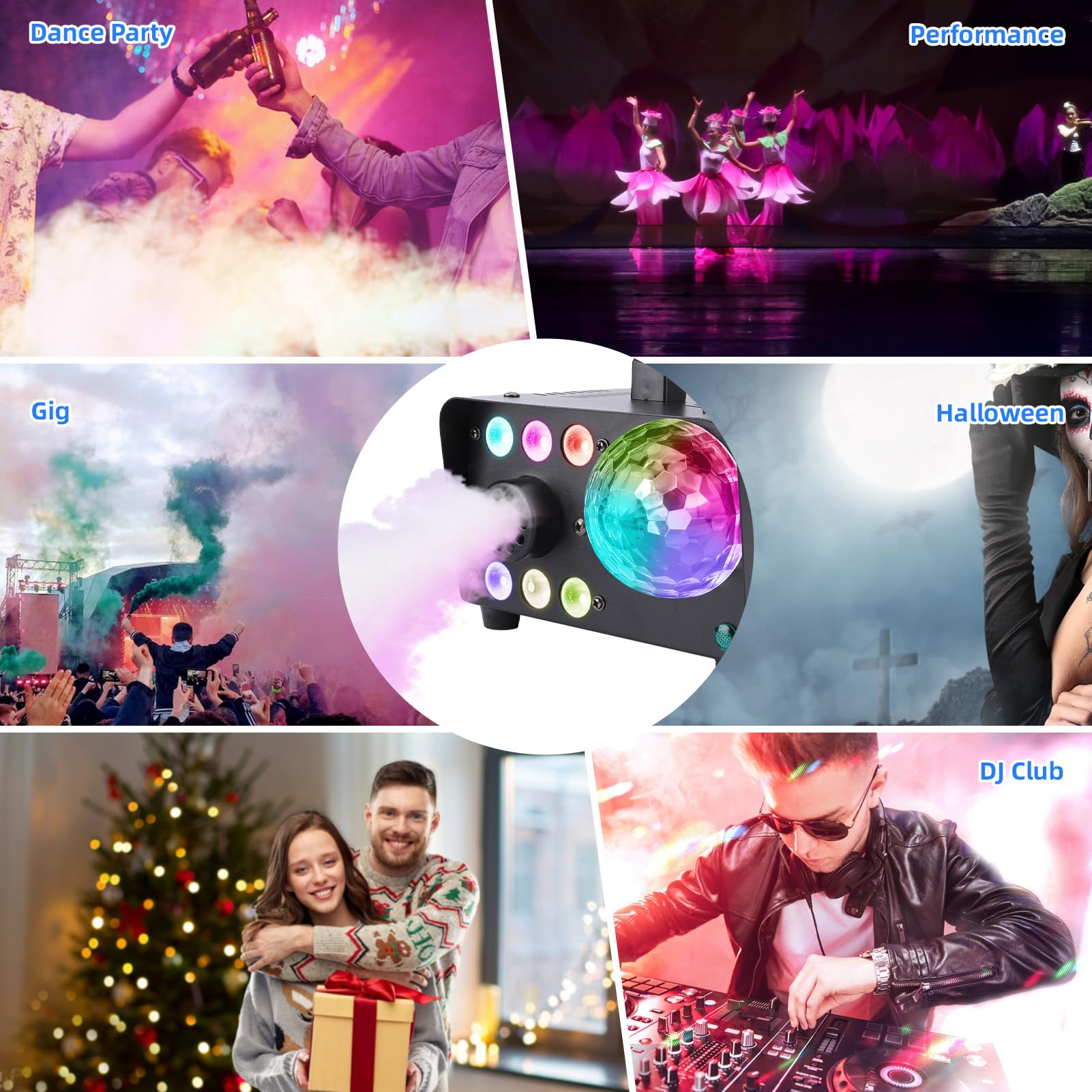 SUNGOOYUE Macchina per la Nebbia da Palco, Macchina per il Fumo da 600 W, Luce da Discoteca con Telecomando Wireless per Effetti Scenici di Feste, Matrimoni, Club DJ (Spina UE 220-240 V)