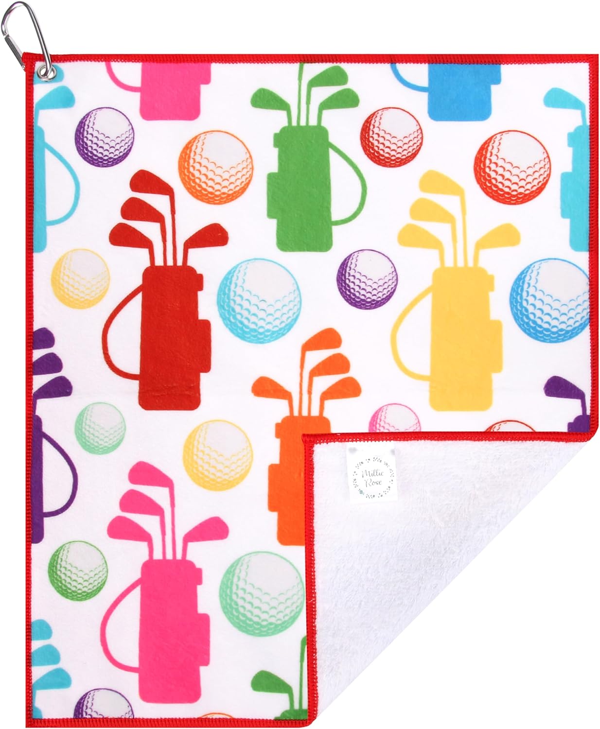 Millie Rose Golf Towels in Multi Fashion Prints - Cute 15x17 inch Microfiber Cotton Sports Towels with Carabiner Clip - Cute Golf Towels, Golf Gifts (Retro Golf)